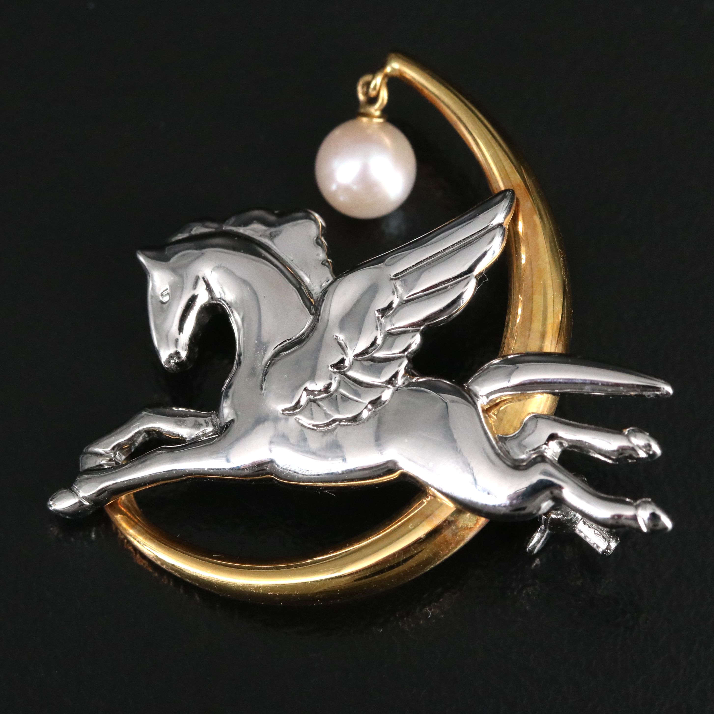 Mikimoto Sterling and 18K Pearl Pegasus Brooch