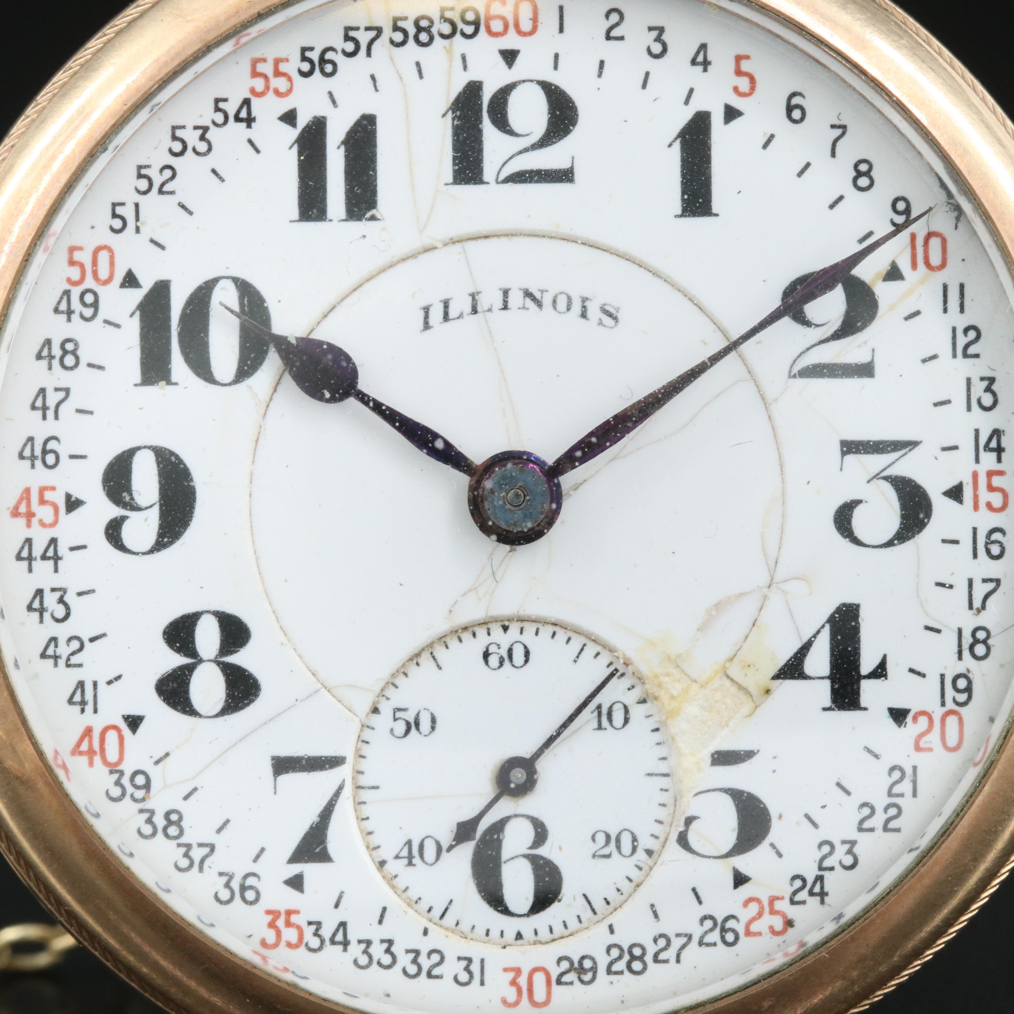 1921 Illinois Railroad-Grade Pocket Watch and Fob Chain