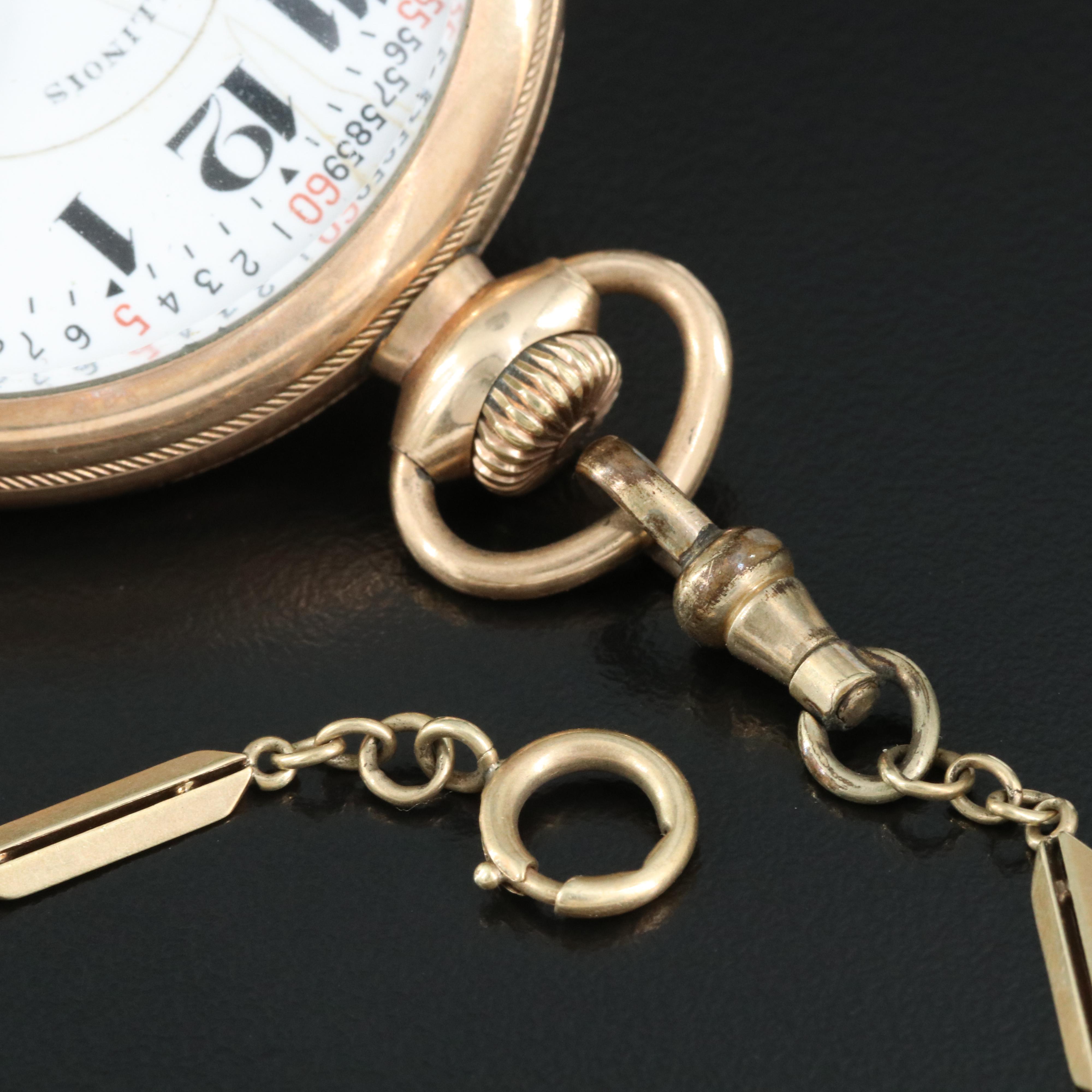 1921 Illinois Railroad-Grade Pocket Watch and Fob Chain