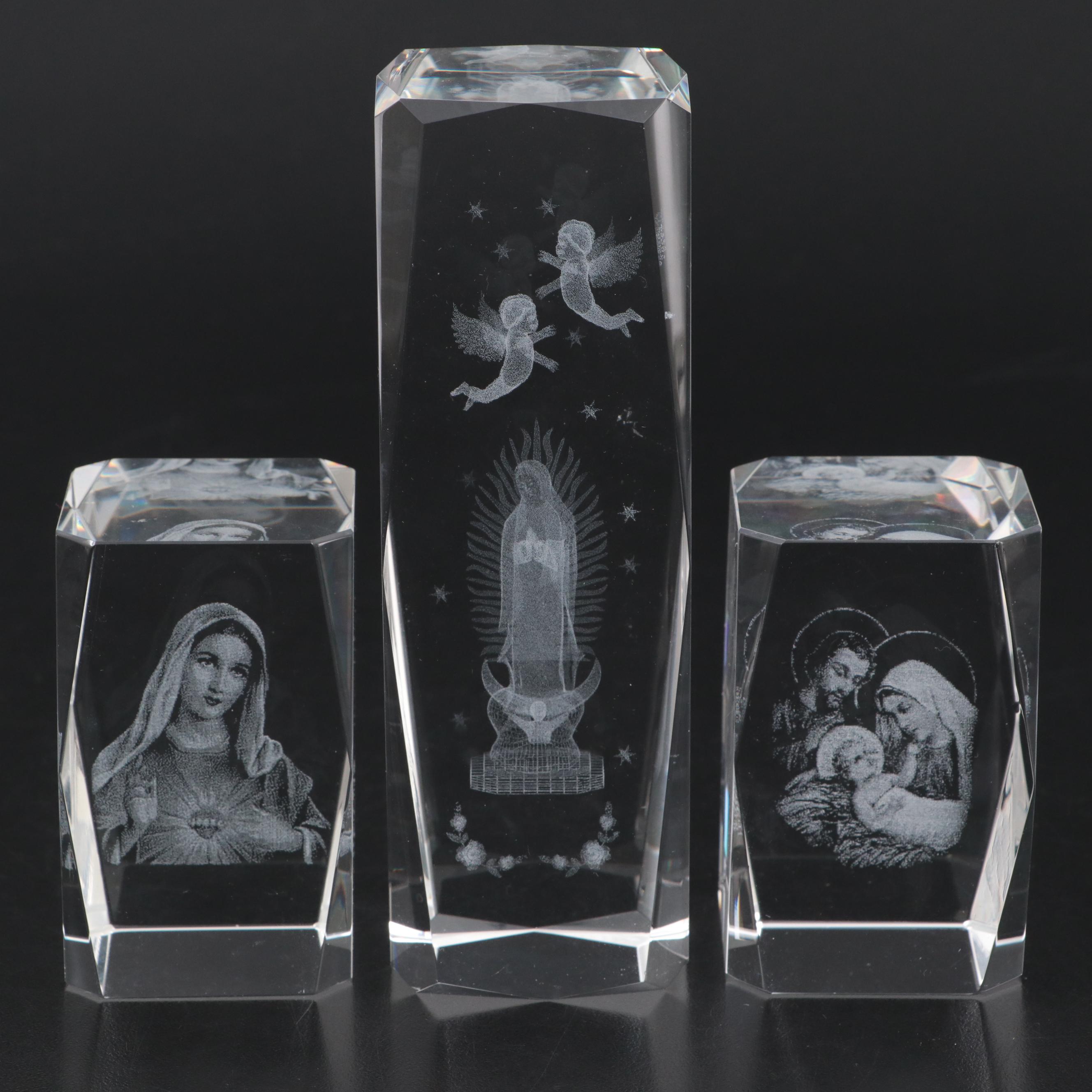 Acid Etched Art Glass Paperweights with Religious Motifs EBTH