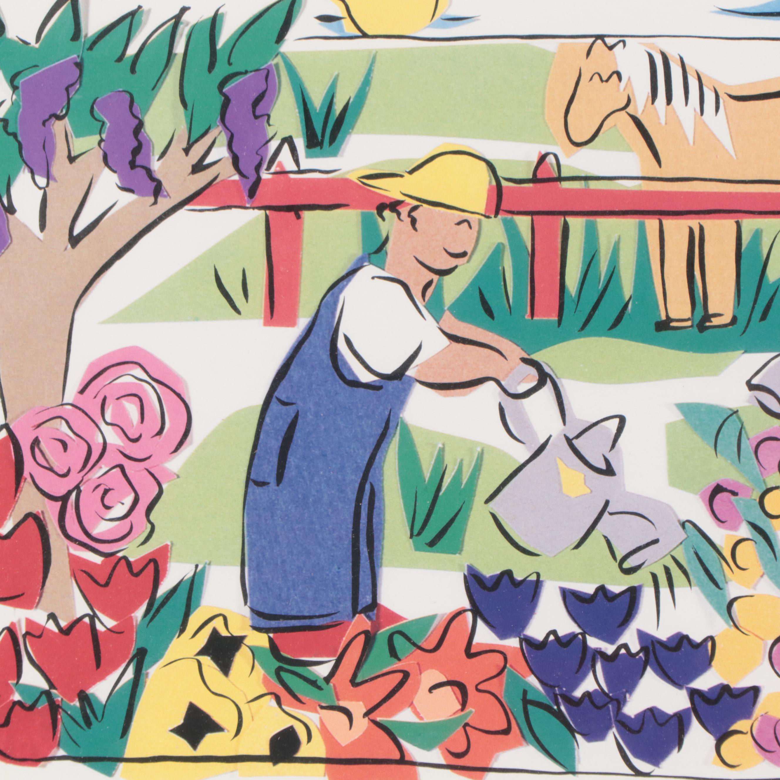 Offset Lithograph After Gayle Kabaker "Come Play in Our Garden"