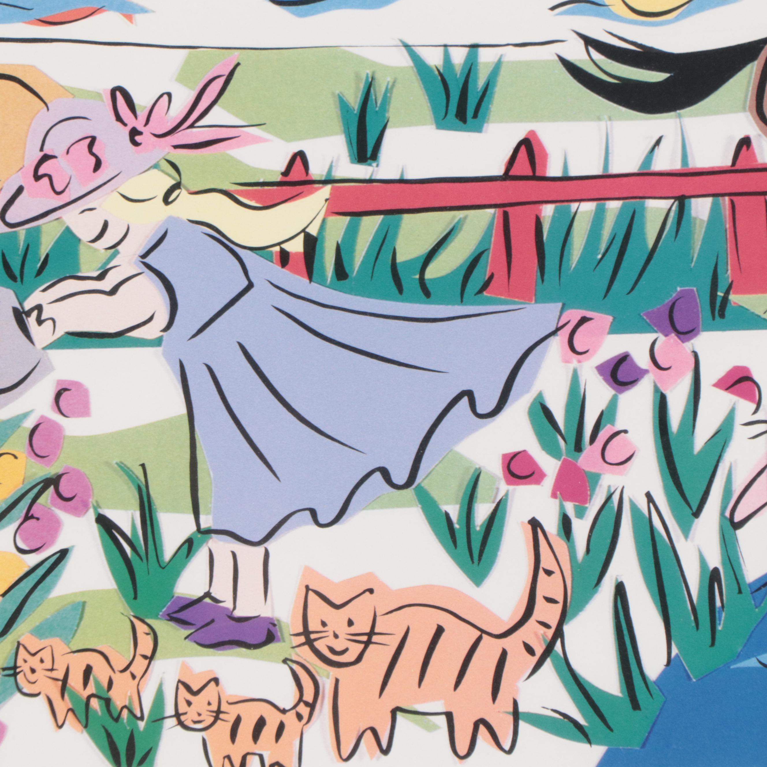 Offset Lithograph After Gayle Kabaker "Come Play in Our Garden"