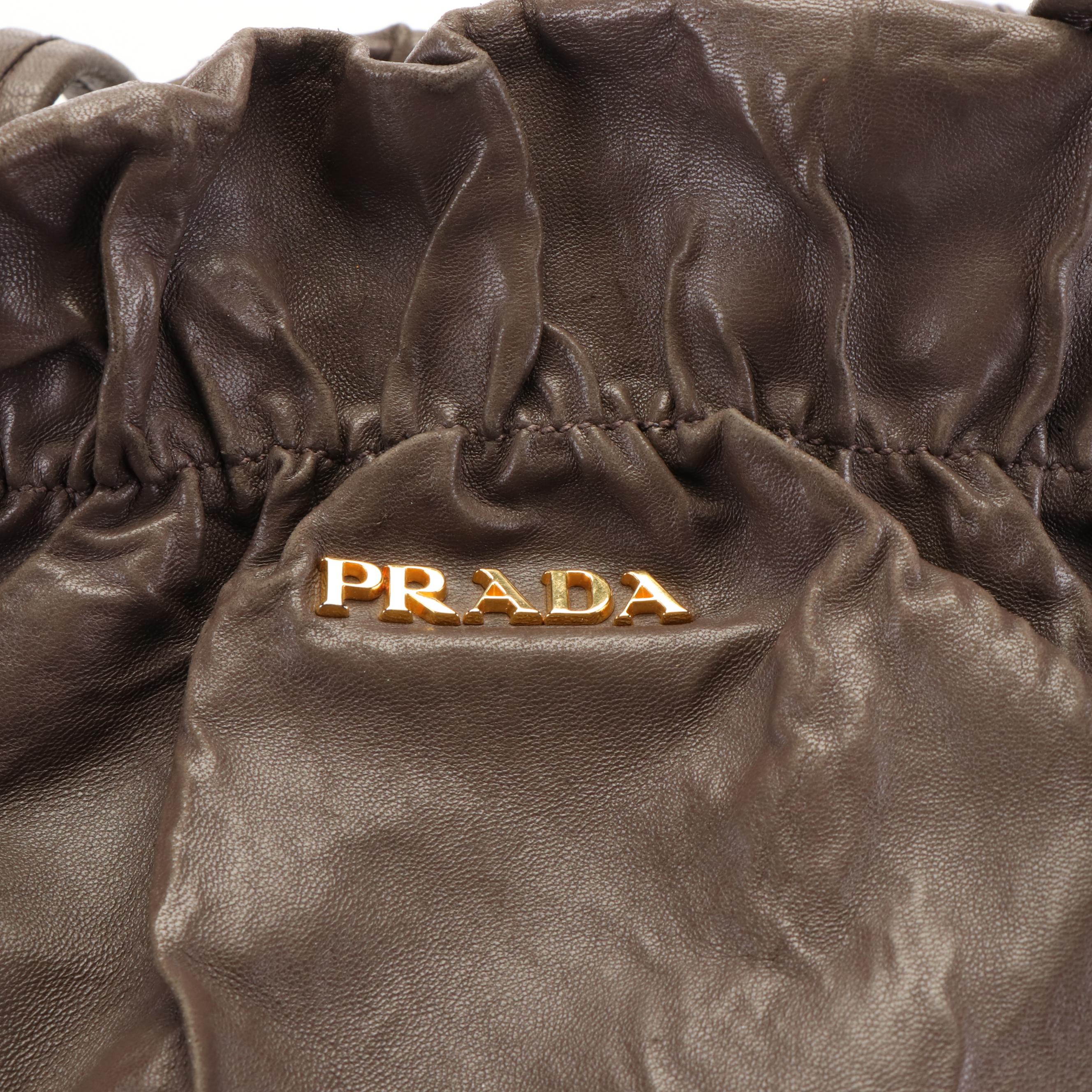 Prada Two-Way Tote Bag in Gathered Leather With Bow Detail