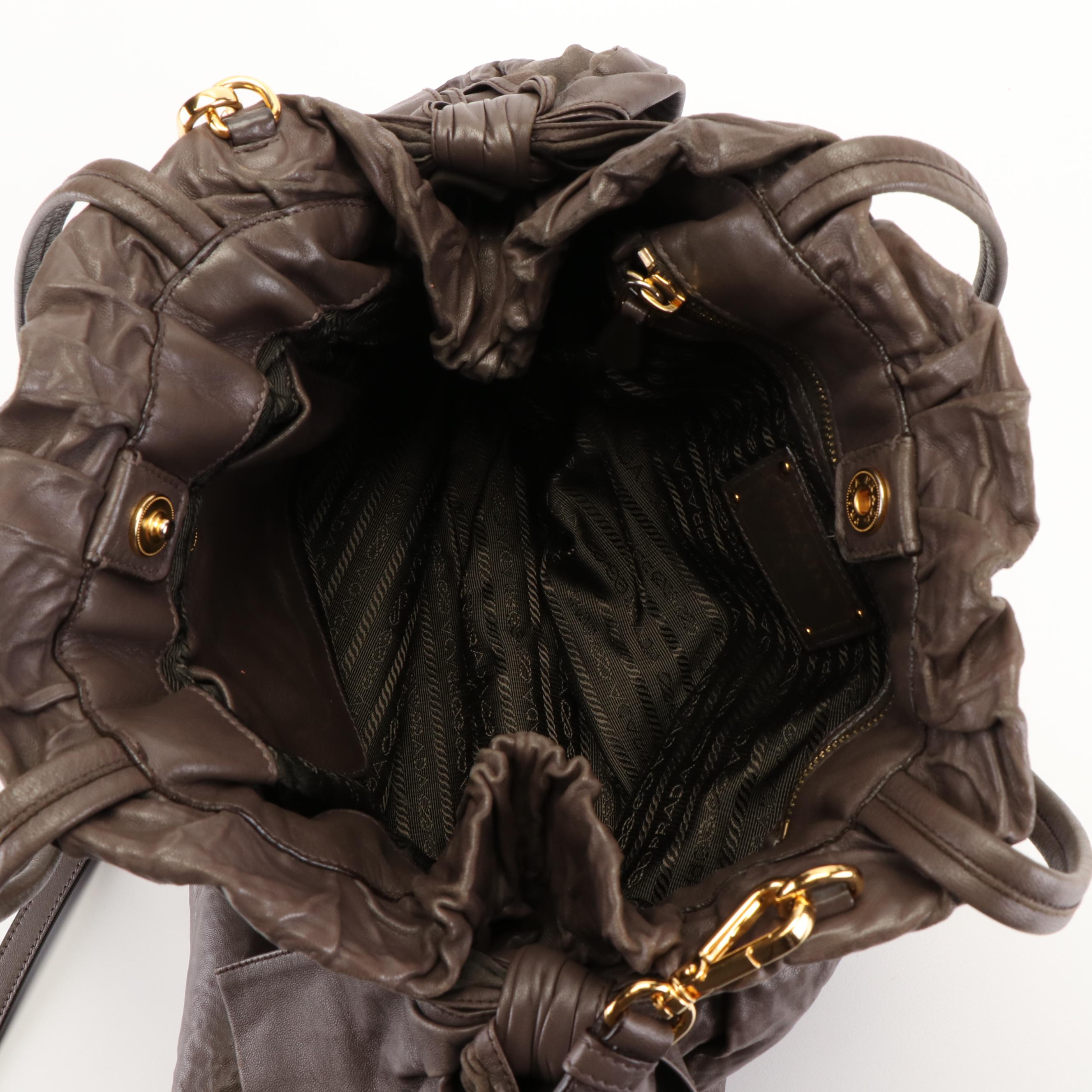 Prada Two-Way Tote Bag in Gathered Leather With Bow Detail