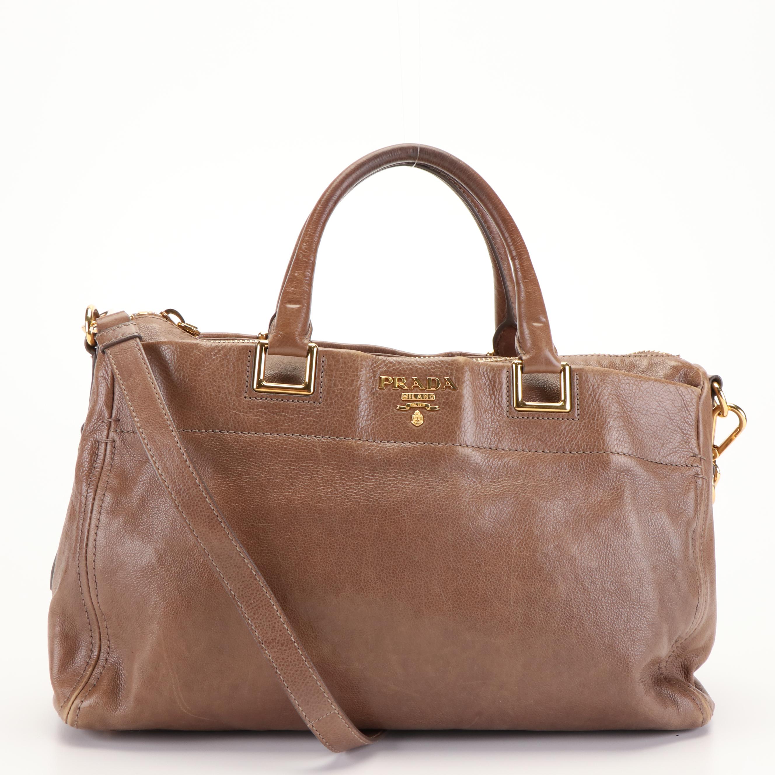 Prada Glace Calfskin Leather Brown Satchel