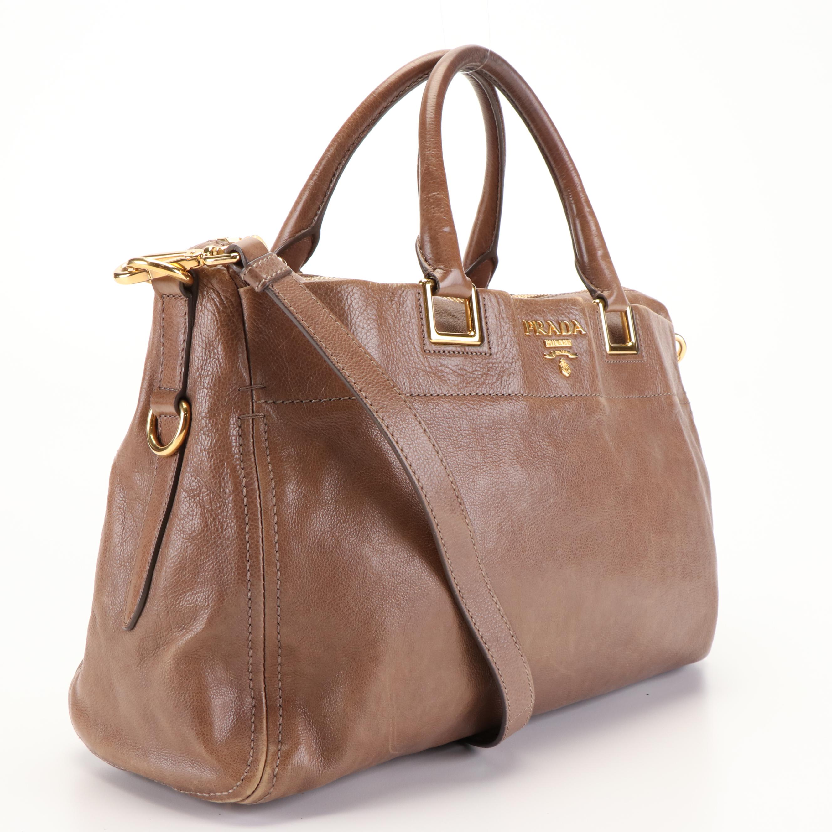 Prada Glace Calfskin Leather Brown Satchel
