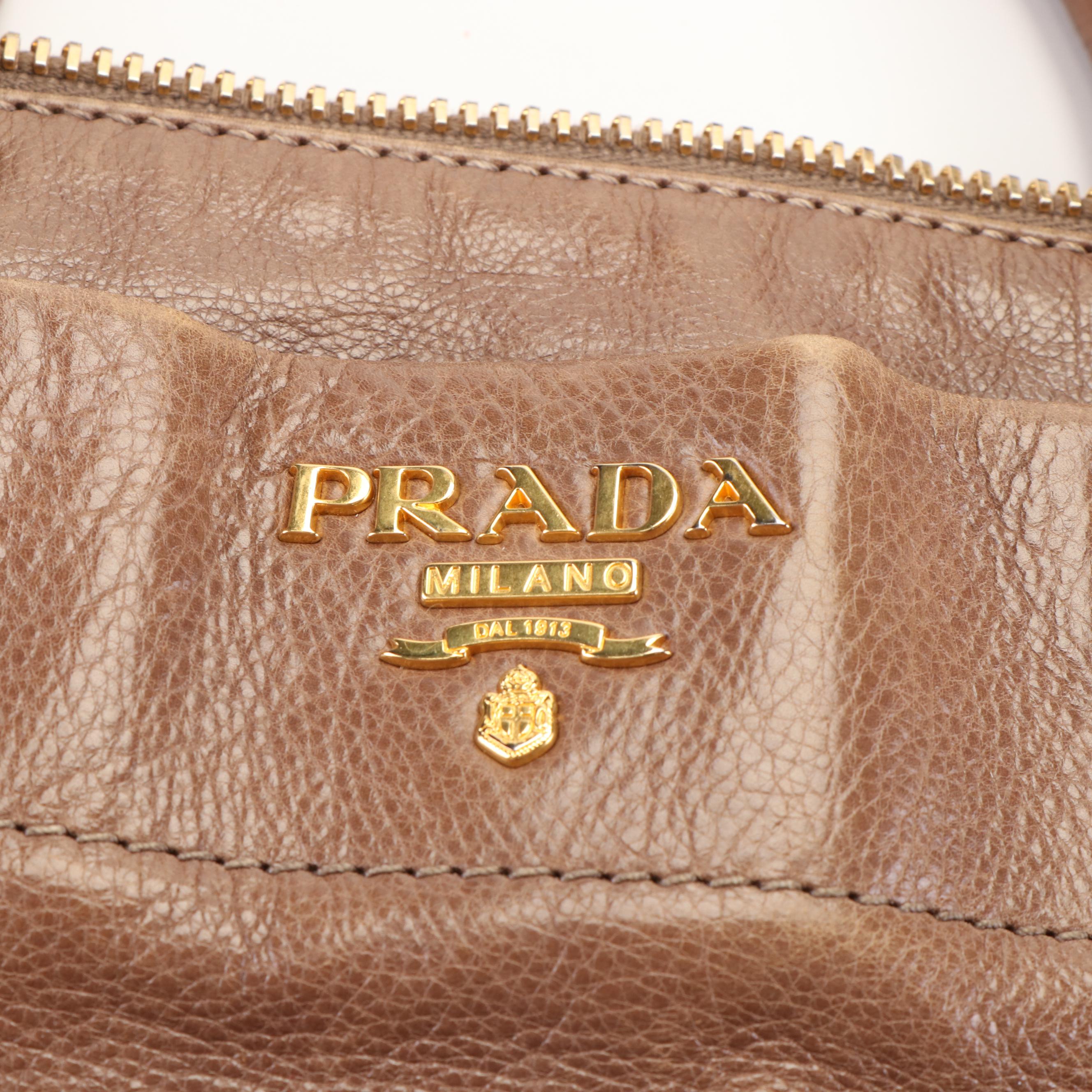 Prada Glace Calfskin Leather Brown Satchel