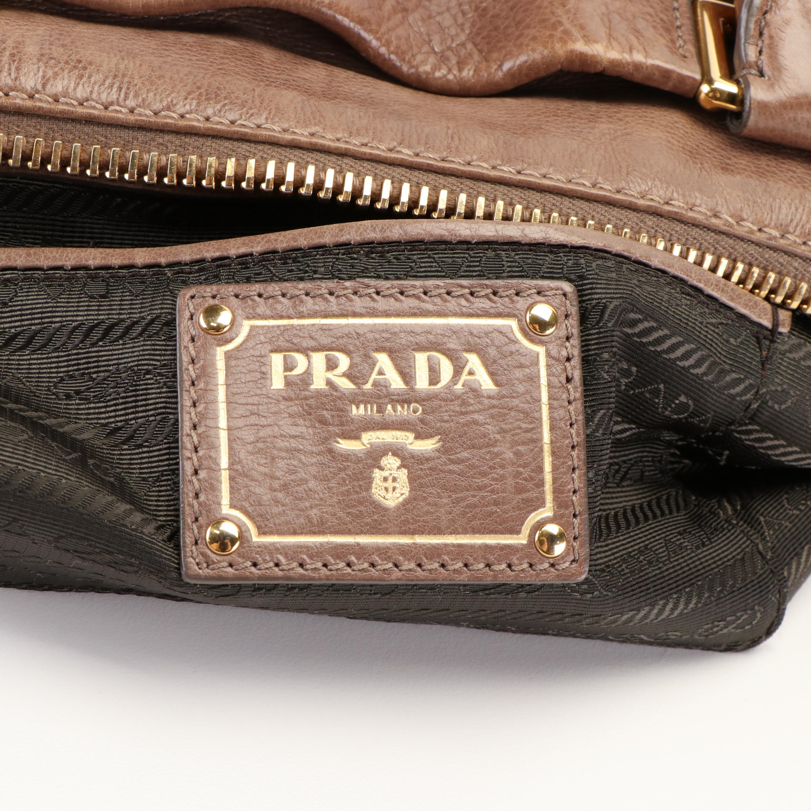 Prada Glace Calfskin Leather Brown Satchel