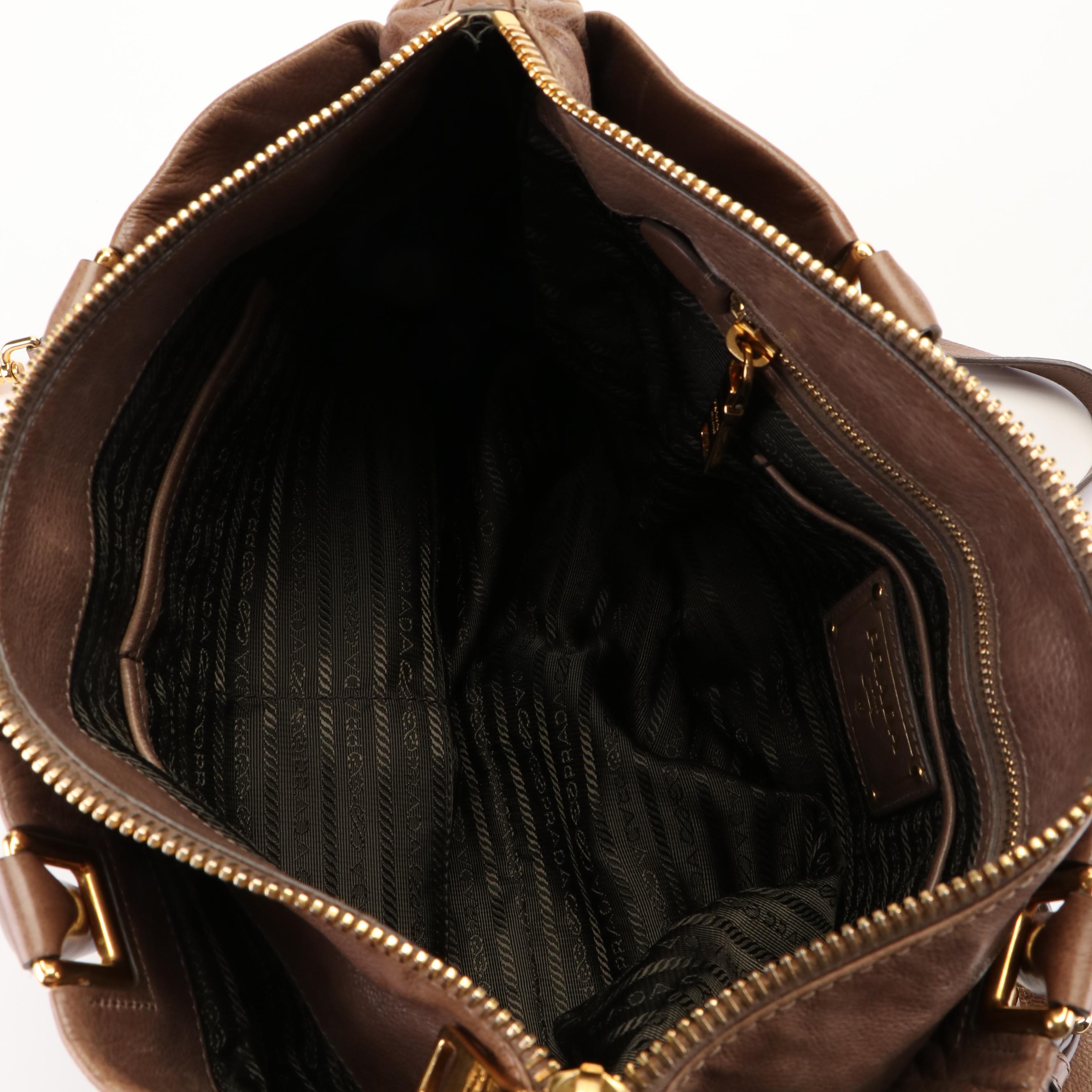 Prada Glace Calfskin Leather Brown Satchel