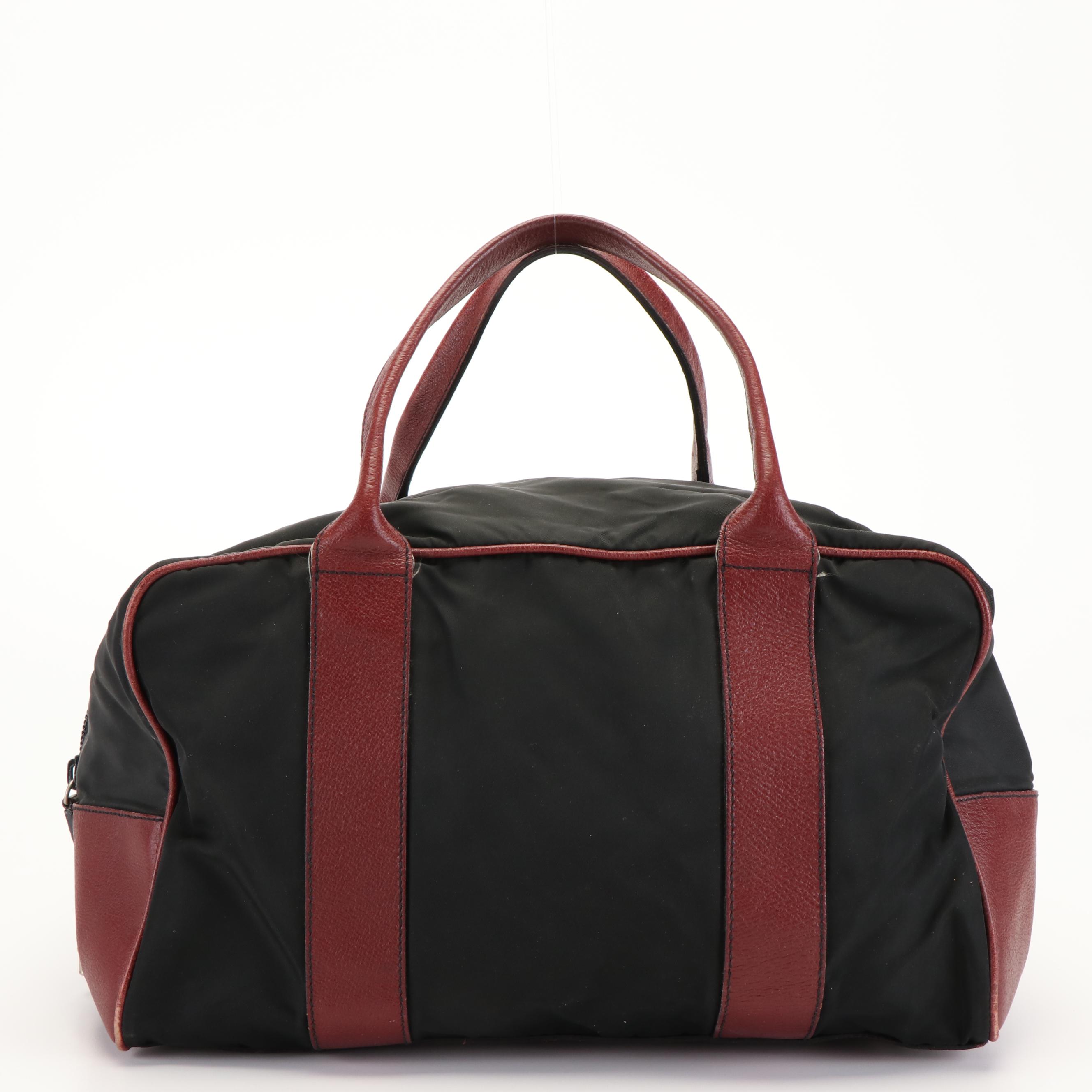 Prada Nylon Tessuto Leather Boston Black Handbag