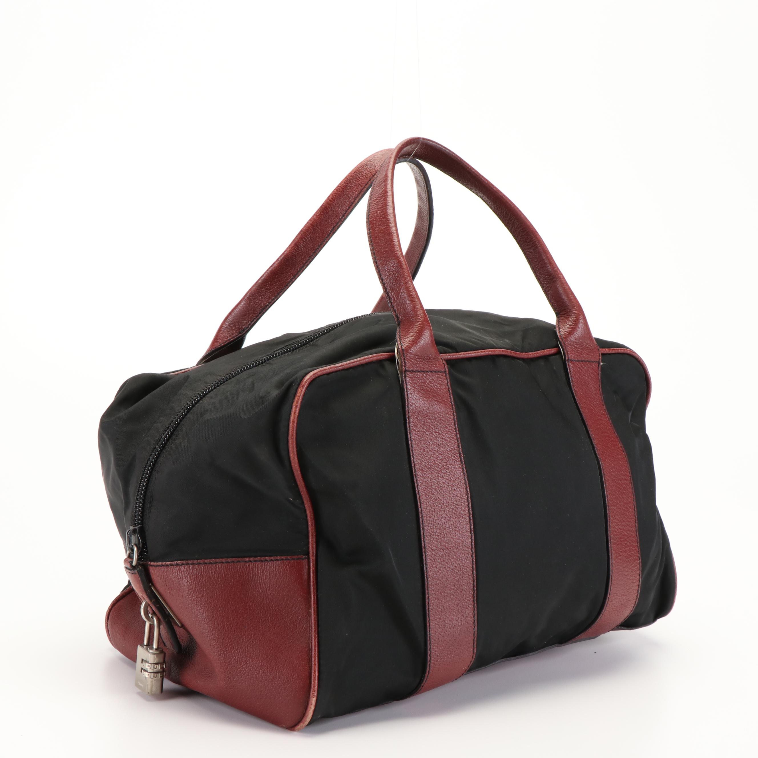 Prada Nylon Tessuto Leather Boston Black Handbag