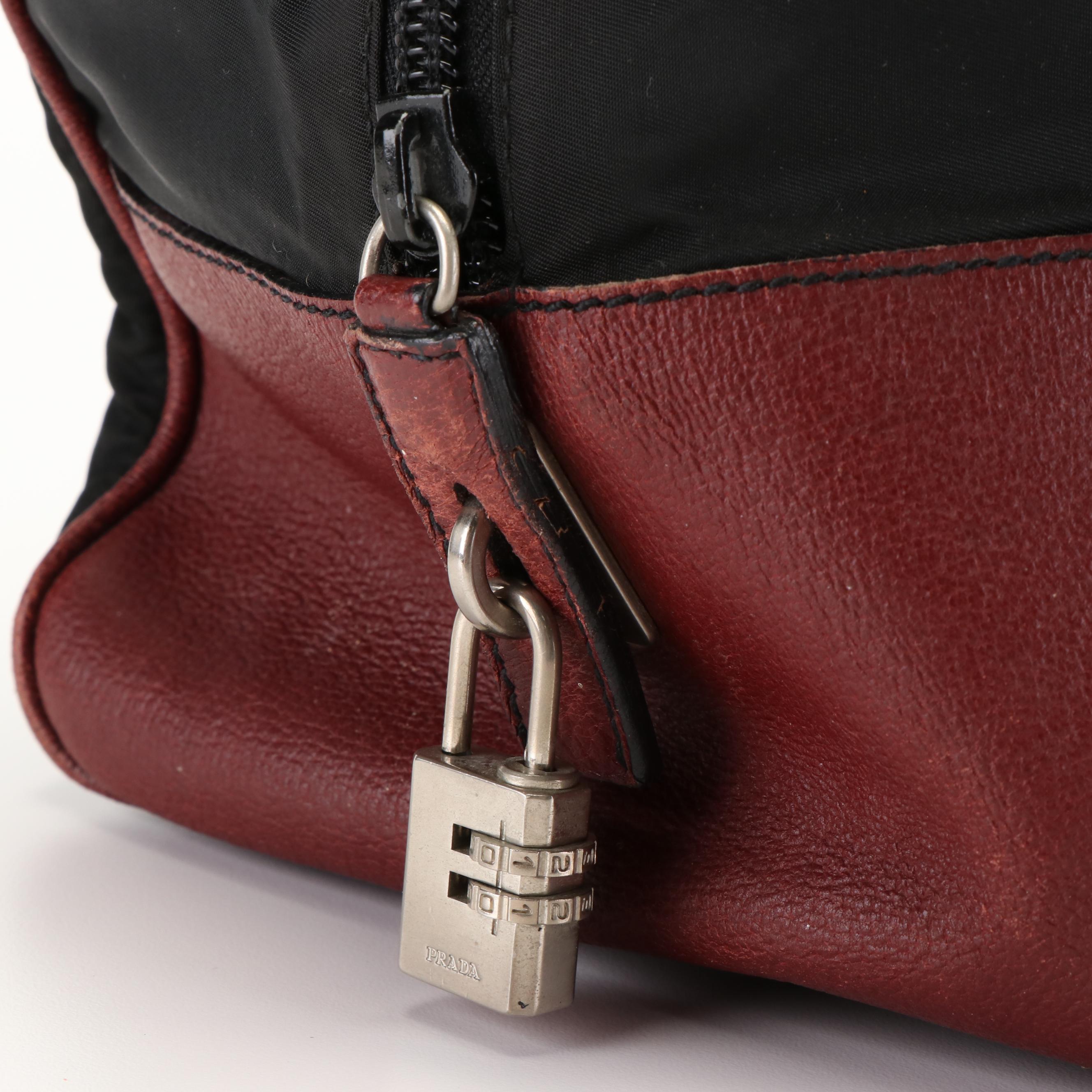 Prada Nylon Tessuto Leather Boston Black Handbag