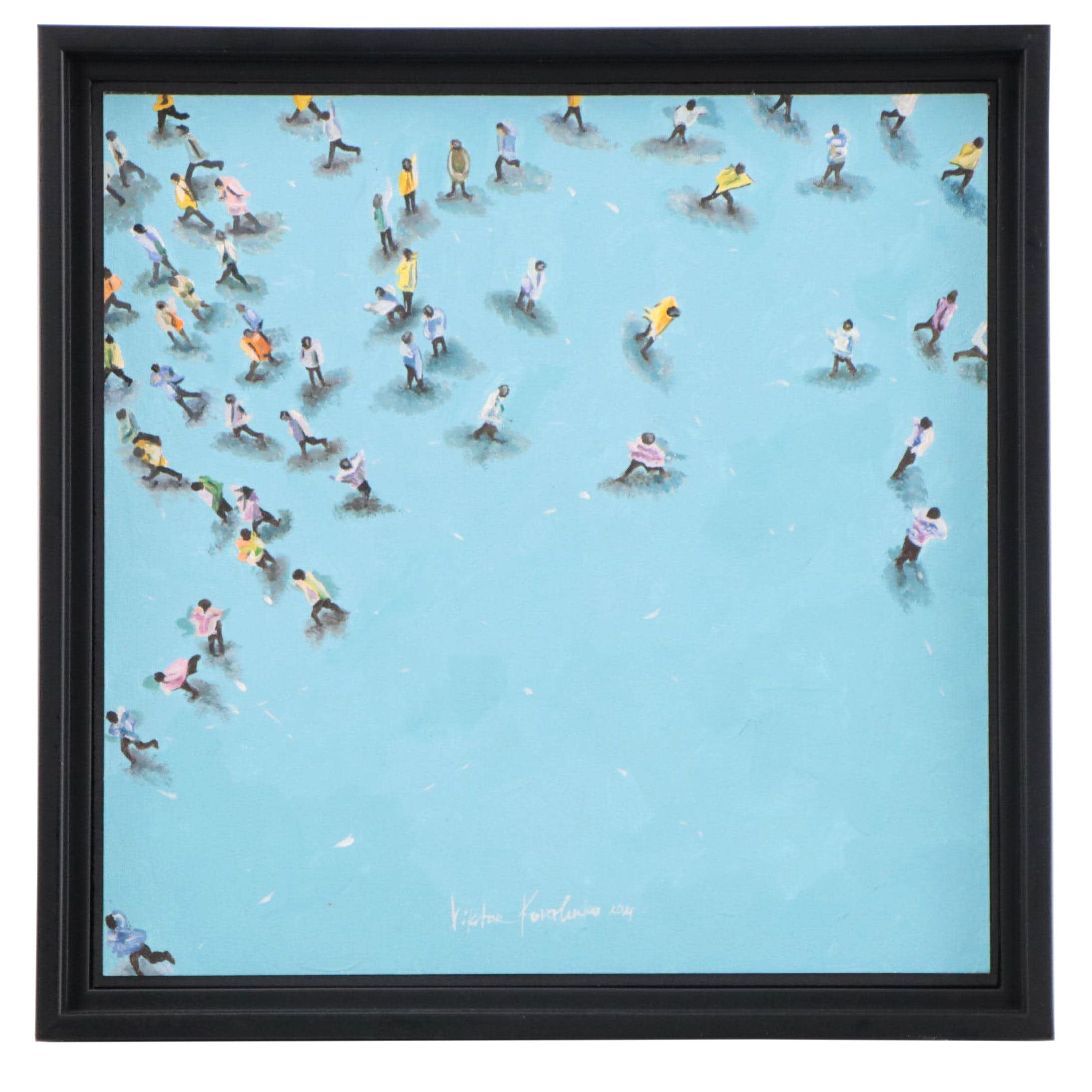 Viktor Kovalenko Oil Painting of Bird's Eye View of Pedestrians, 2021