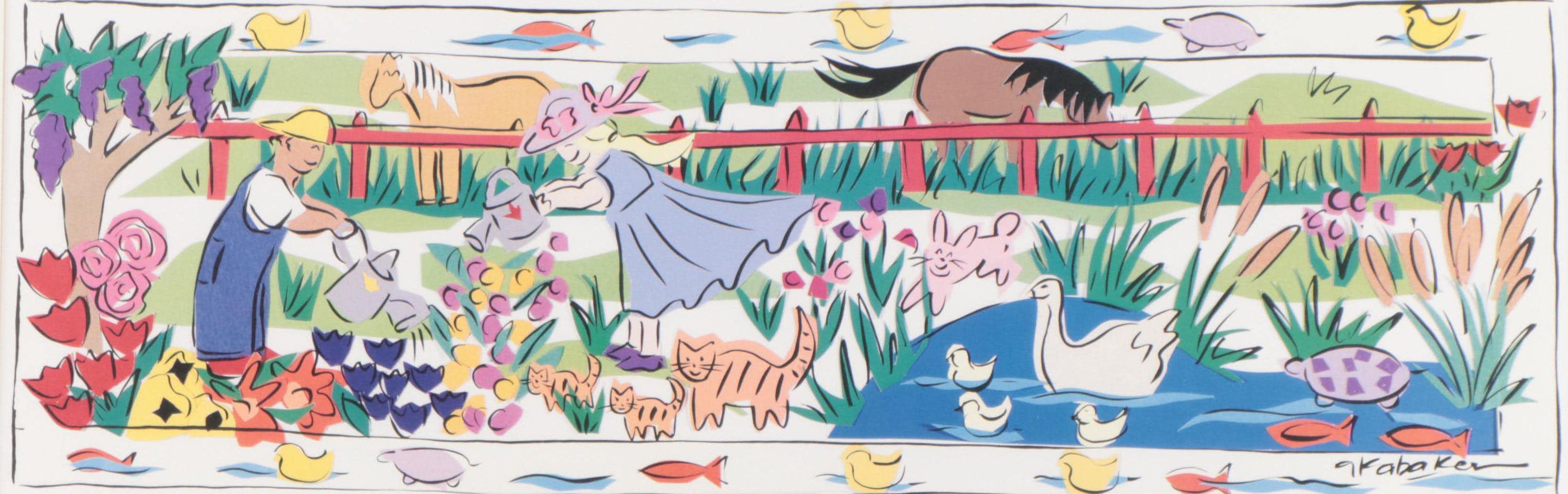 Offset Lithograph After Gayle Kabaker "Come Play in Our Garden"