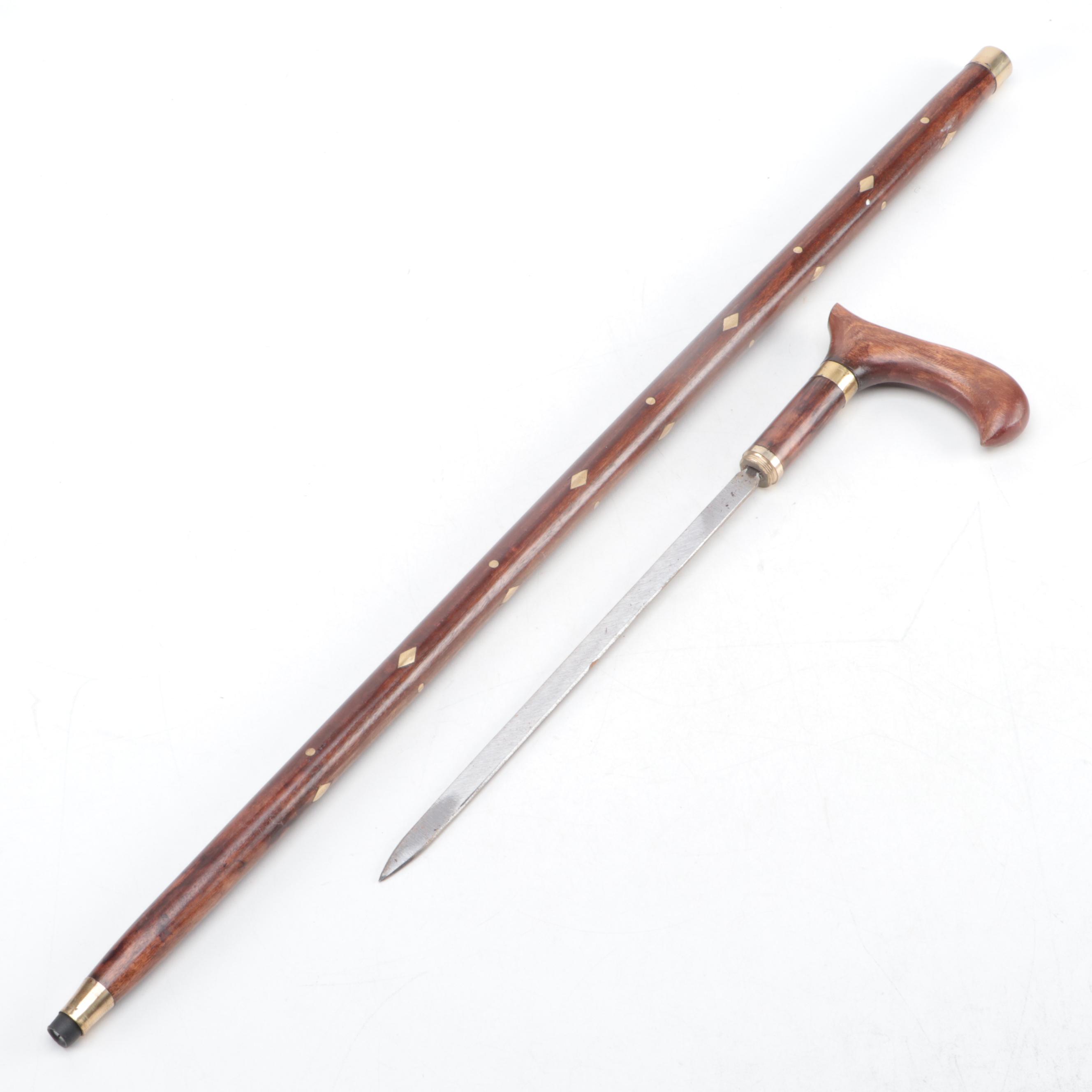 Brass Inlay Wooden Sword Cane