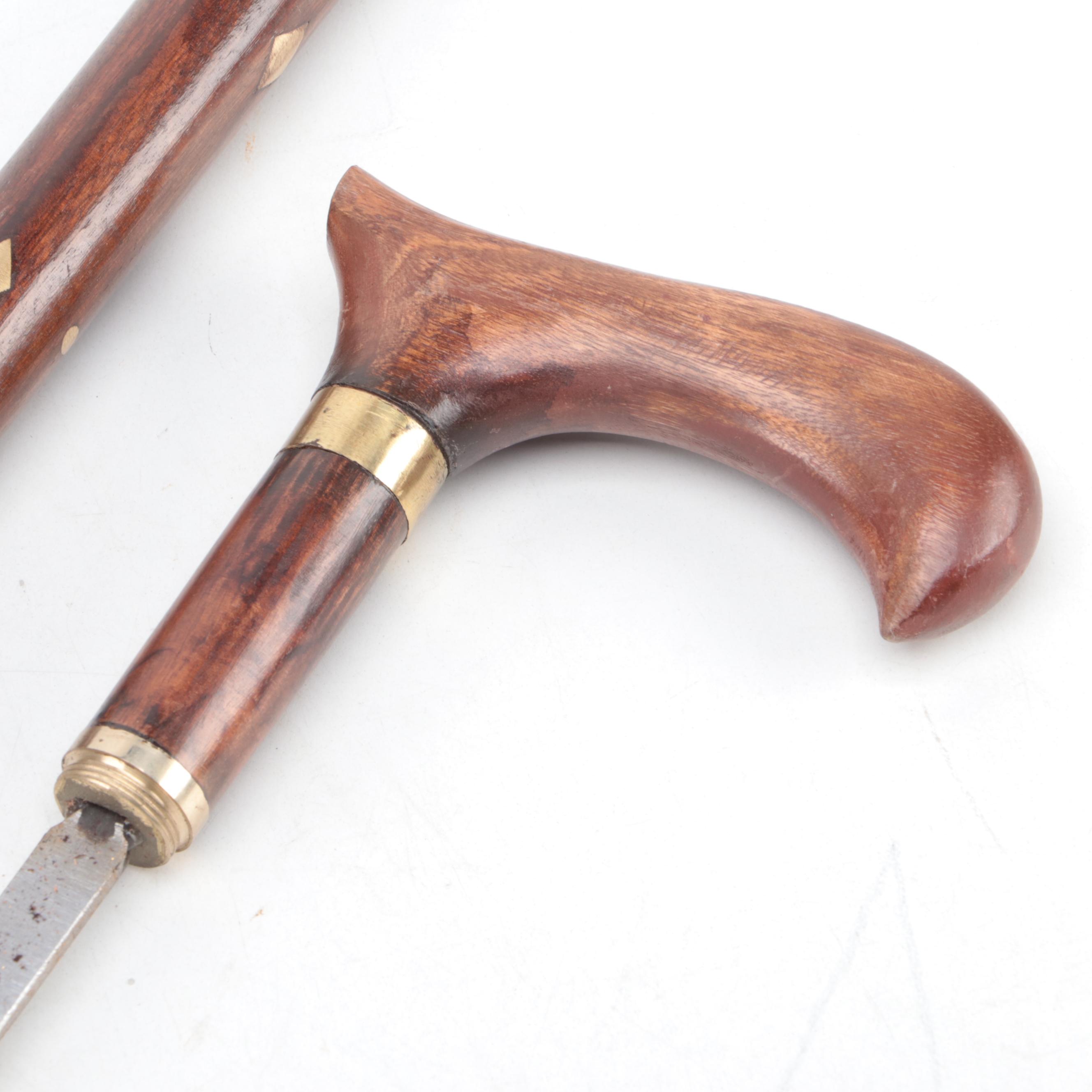 Brass Inlay Wooden Sword Cane