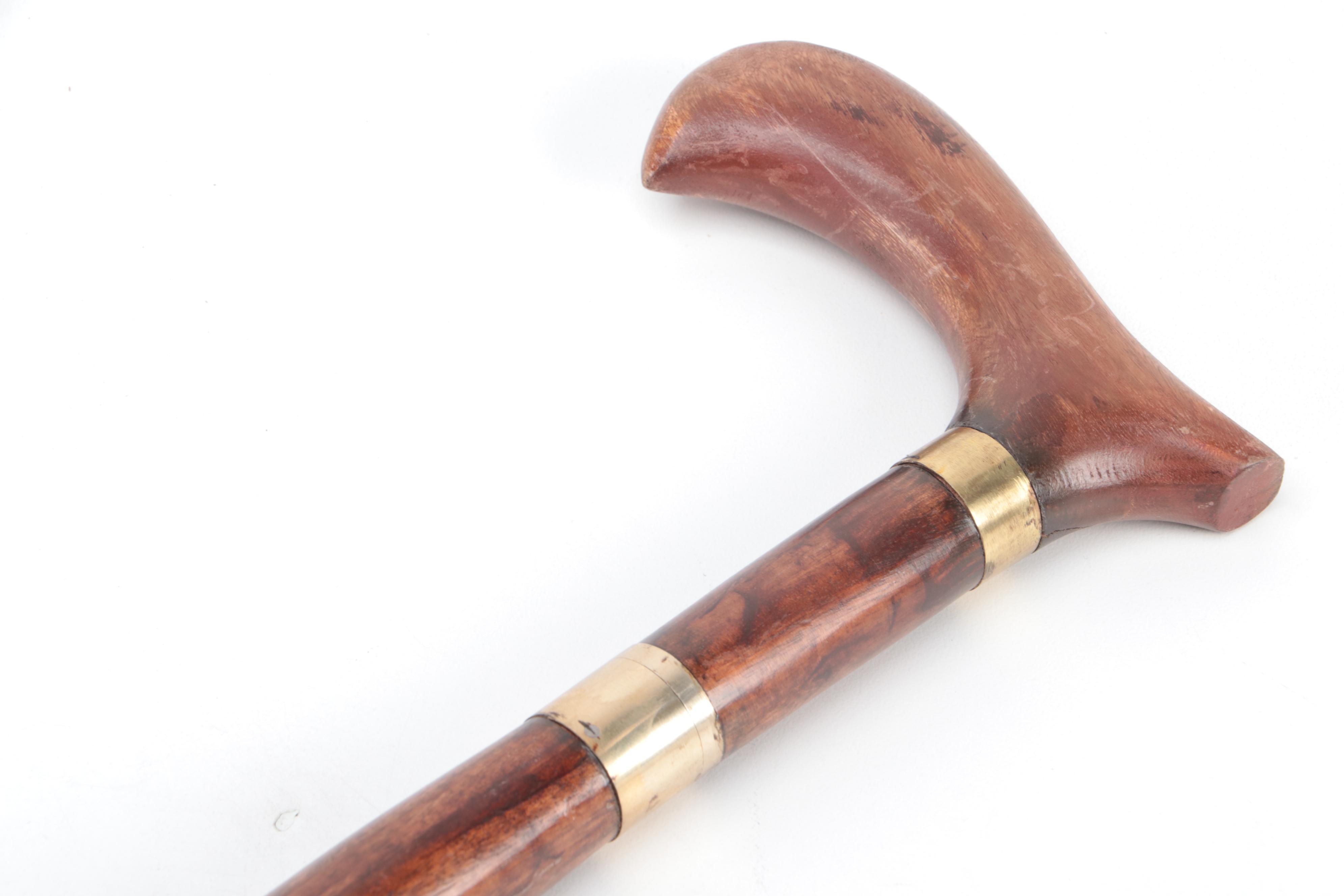 Brass Inlay Wooden Sword Cane