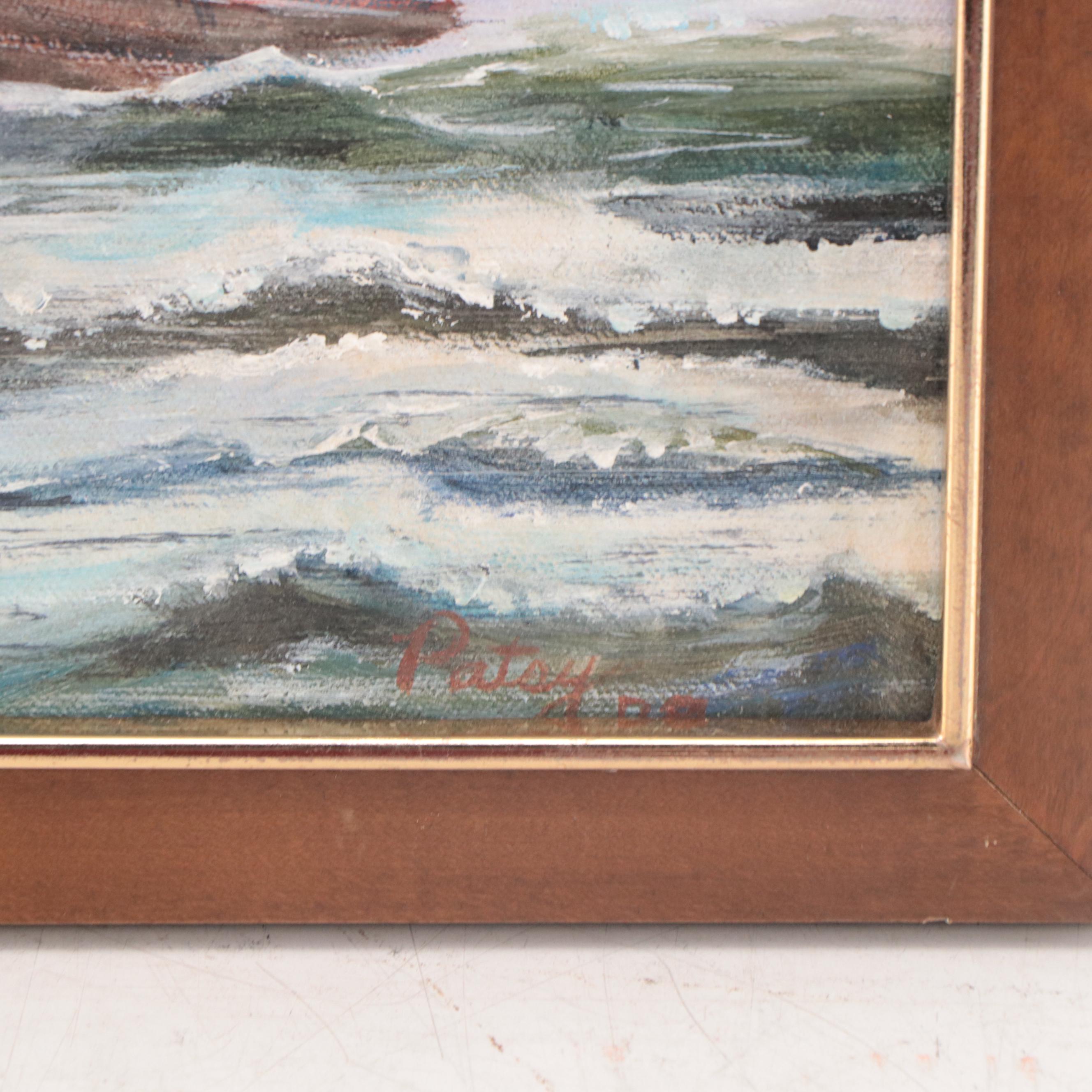 Nautical Oil Painting of Triple-Masted Ship, 1979