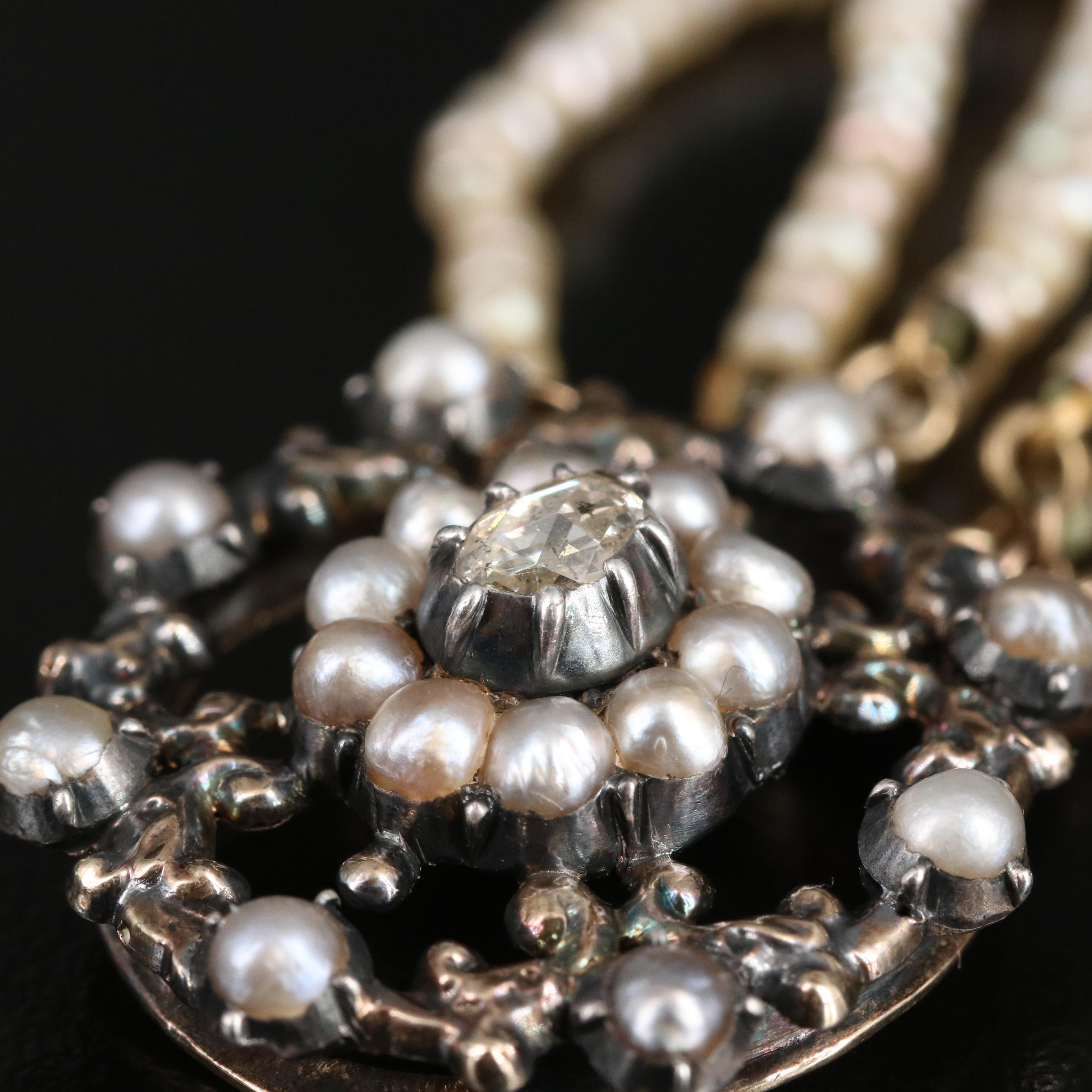 Edwardian Seed Pearl and Diamond Choker