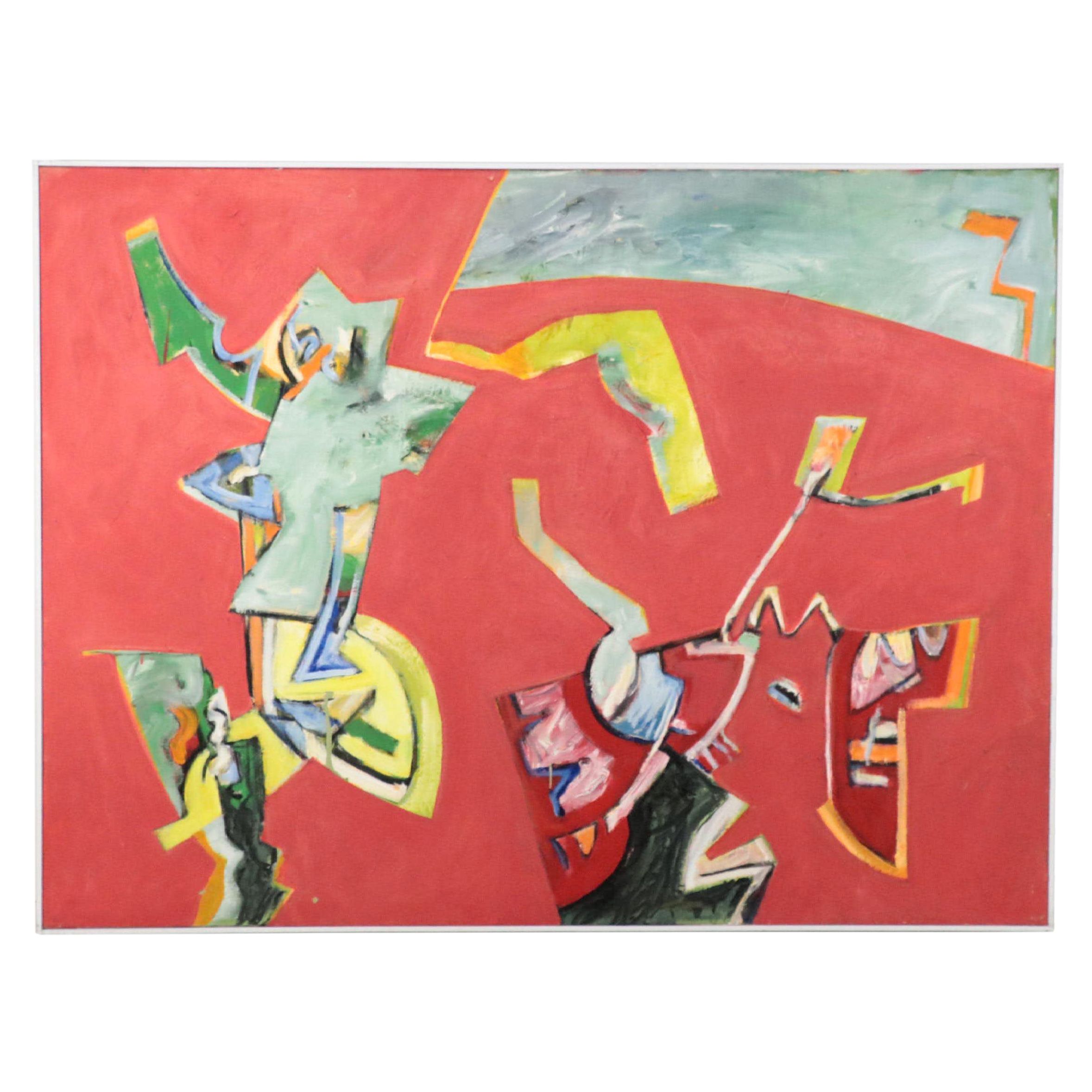 James L. Bruch Stylized Oil Painting, Late 20th Century