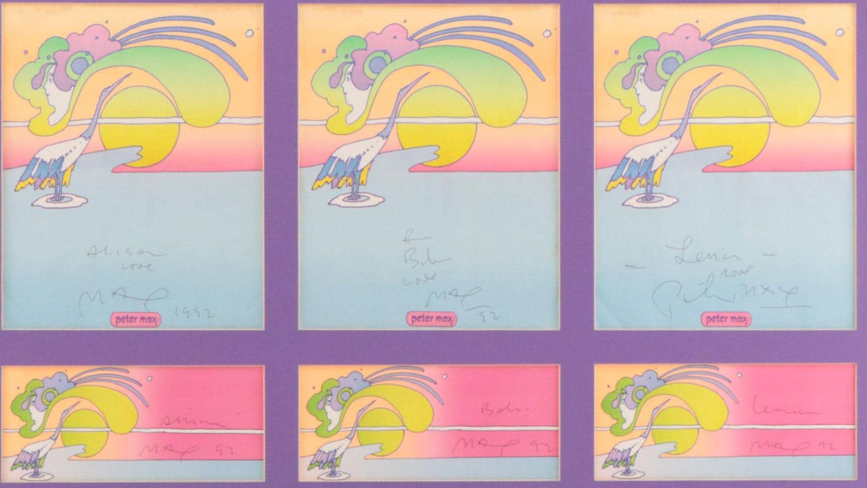 Peter Max Offset Lithographs with Personalized Dedications, 1992