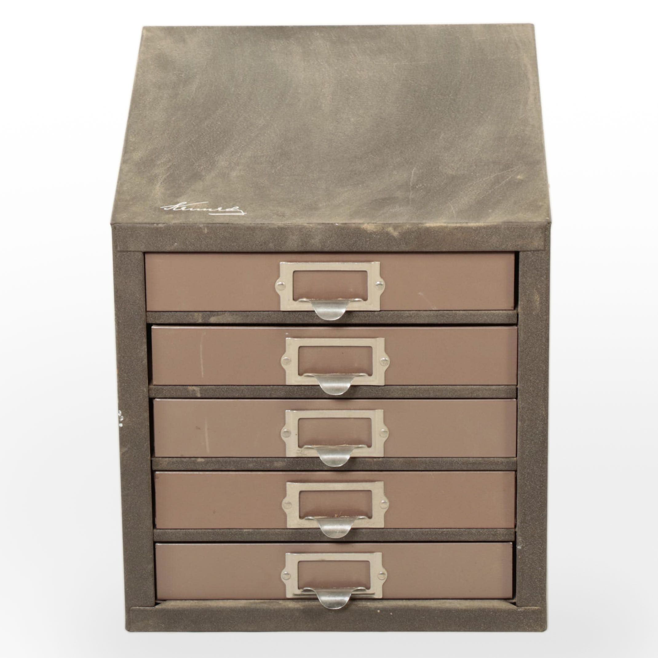 Small Industrial Steel Five-Drawer Parts Cabinet with Assorted Hardware