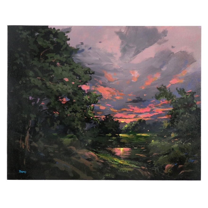 Douglas “Bumo” Johnpeer Sunset Landscape Oil Painting, 2023