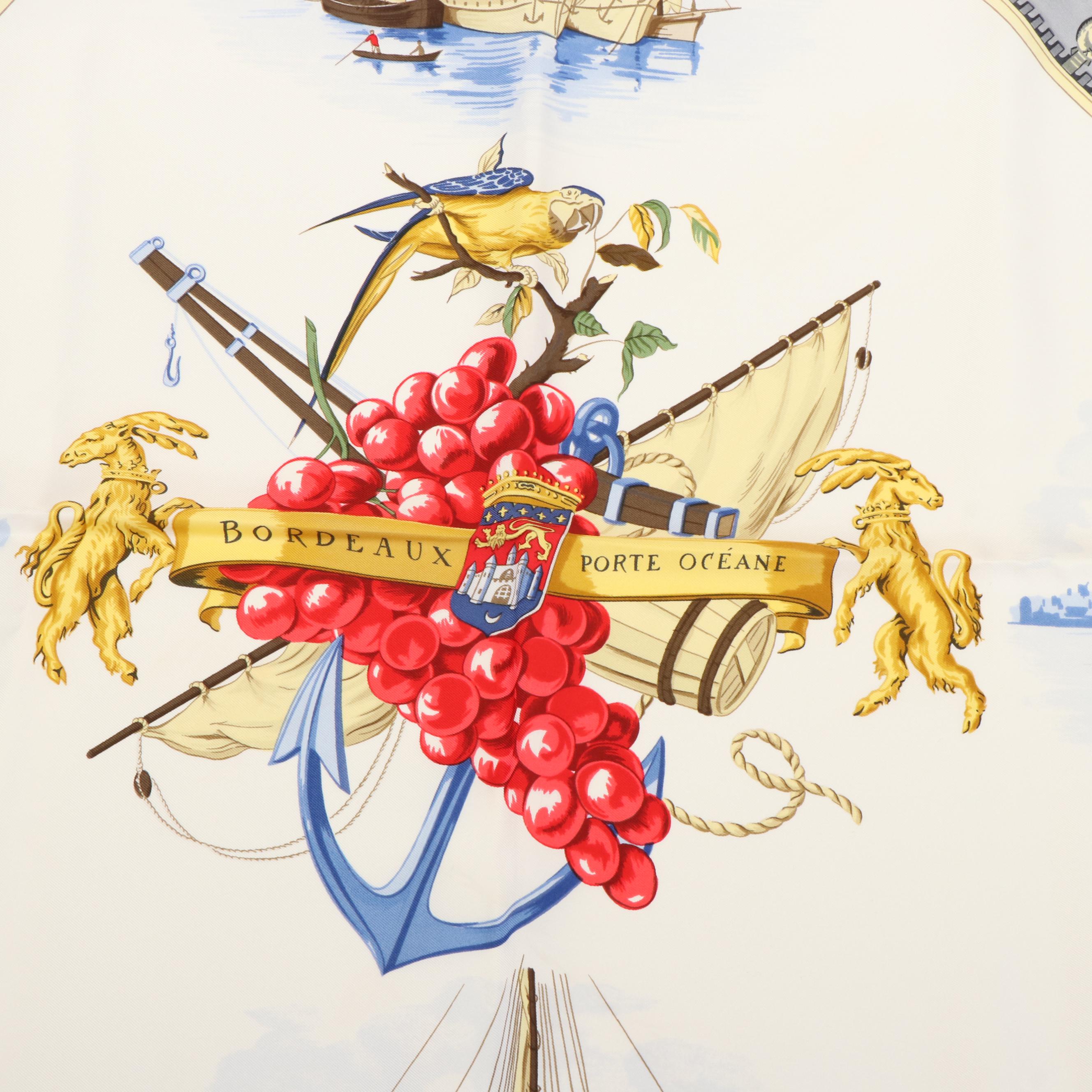 Hermès "Bordeaux Porte Océane" Silk Scarf with Box