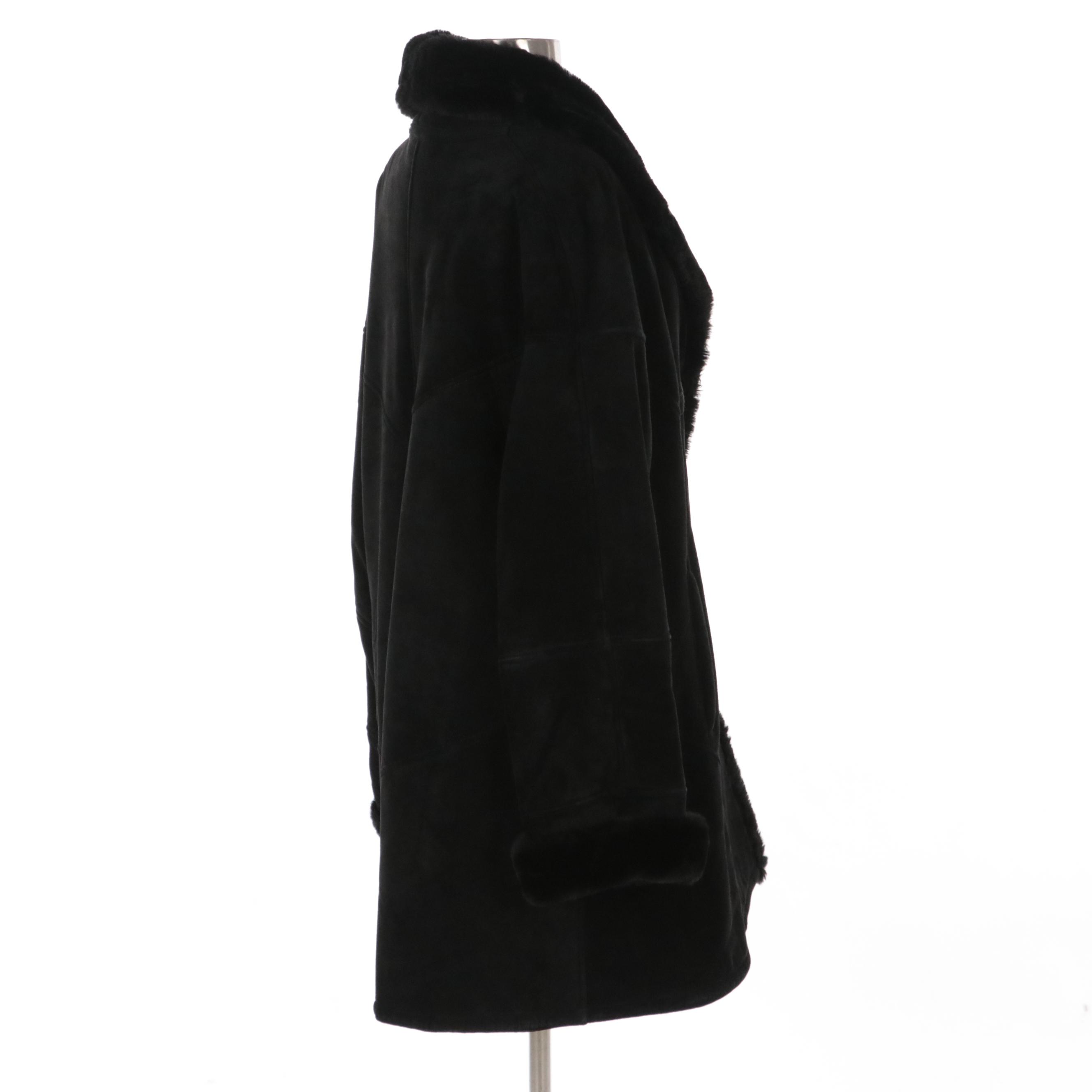 Gallery Black Suede Coat with Faux Fur Lining