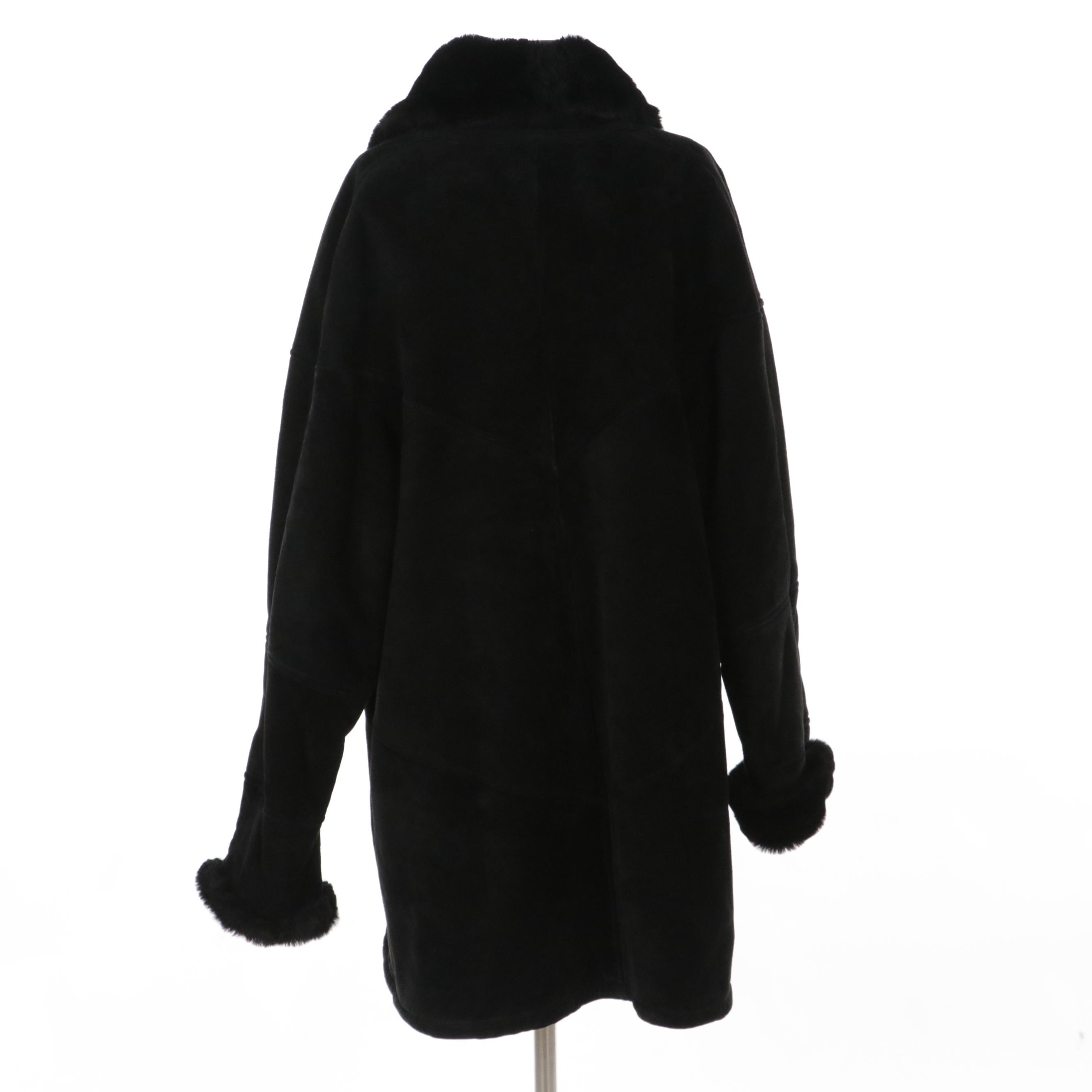 Gallery Black Suede Coat with Faux Fur Lining