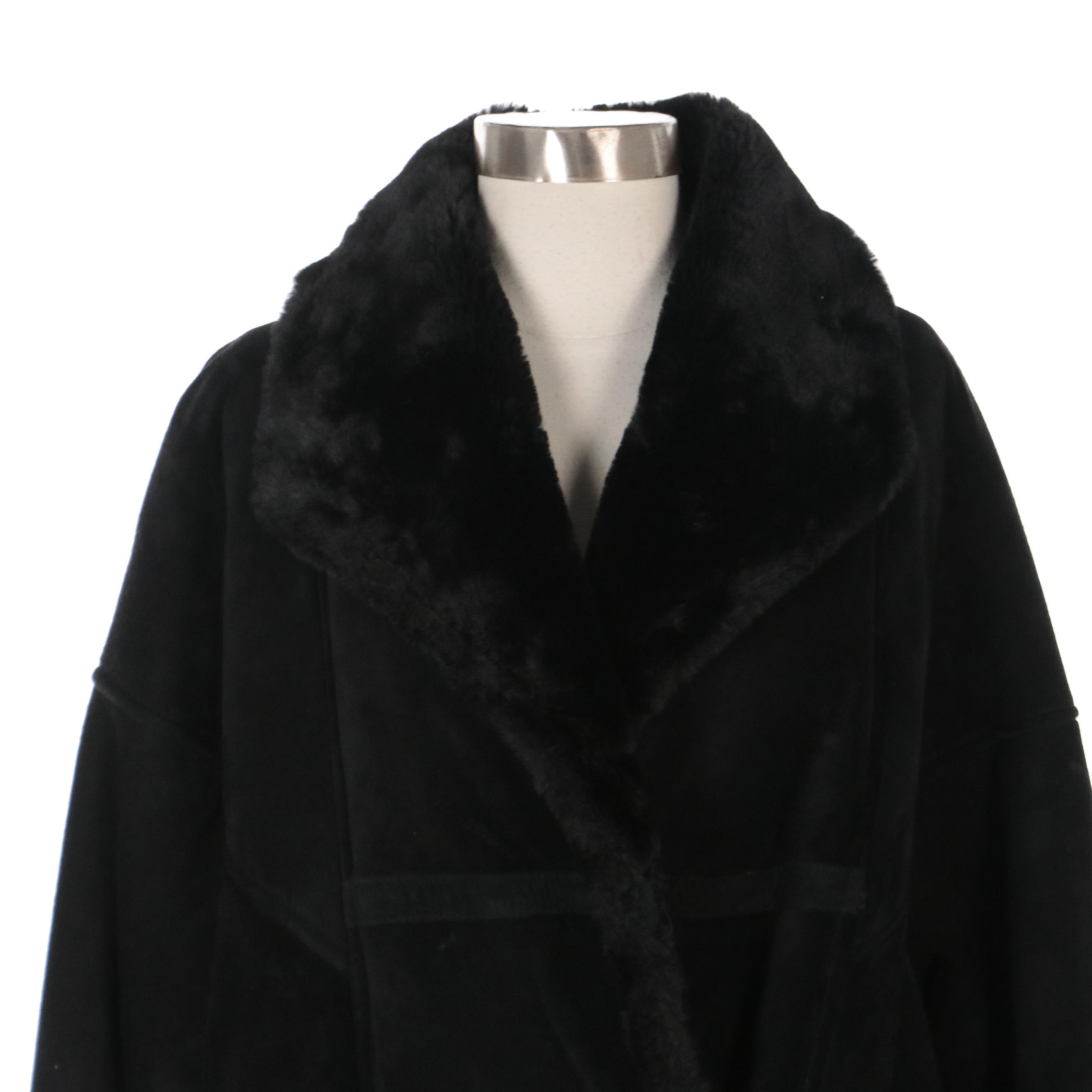 Gallery Black Suede Coat with Faux Fur Lining