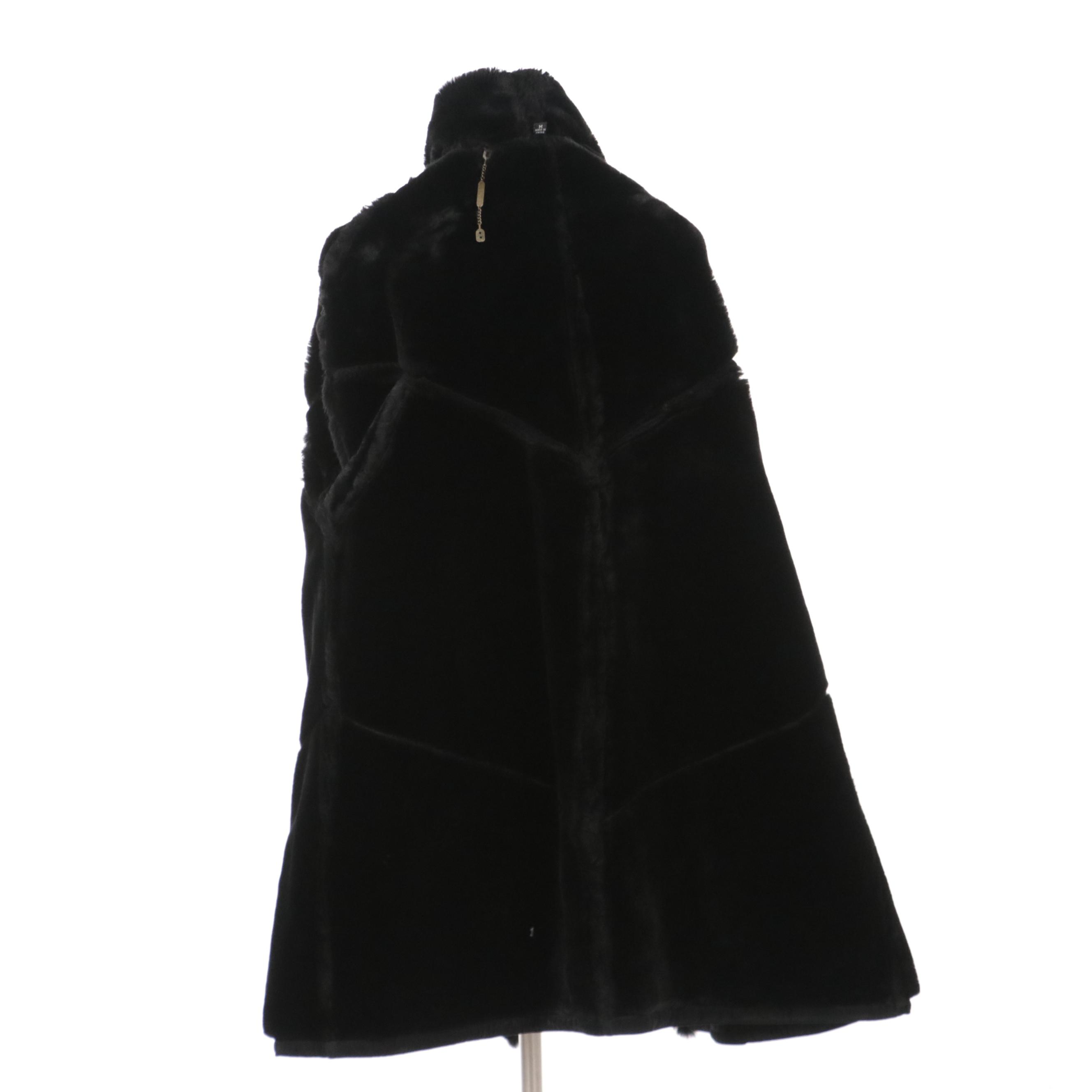 Gallery Black Suede Coat with Faux Fur Lining