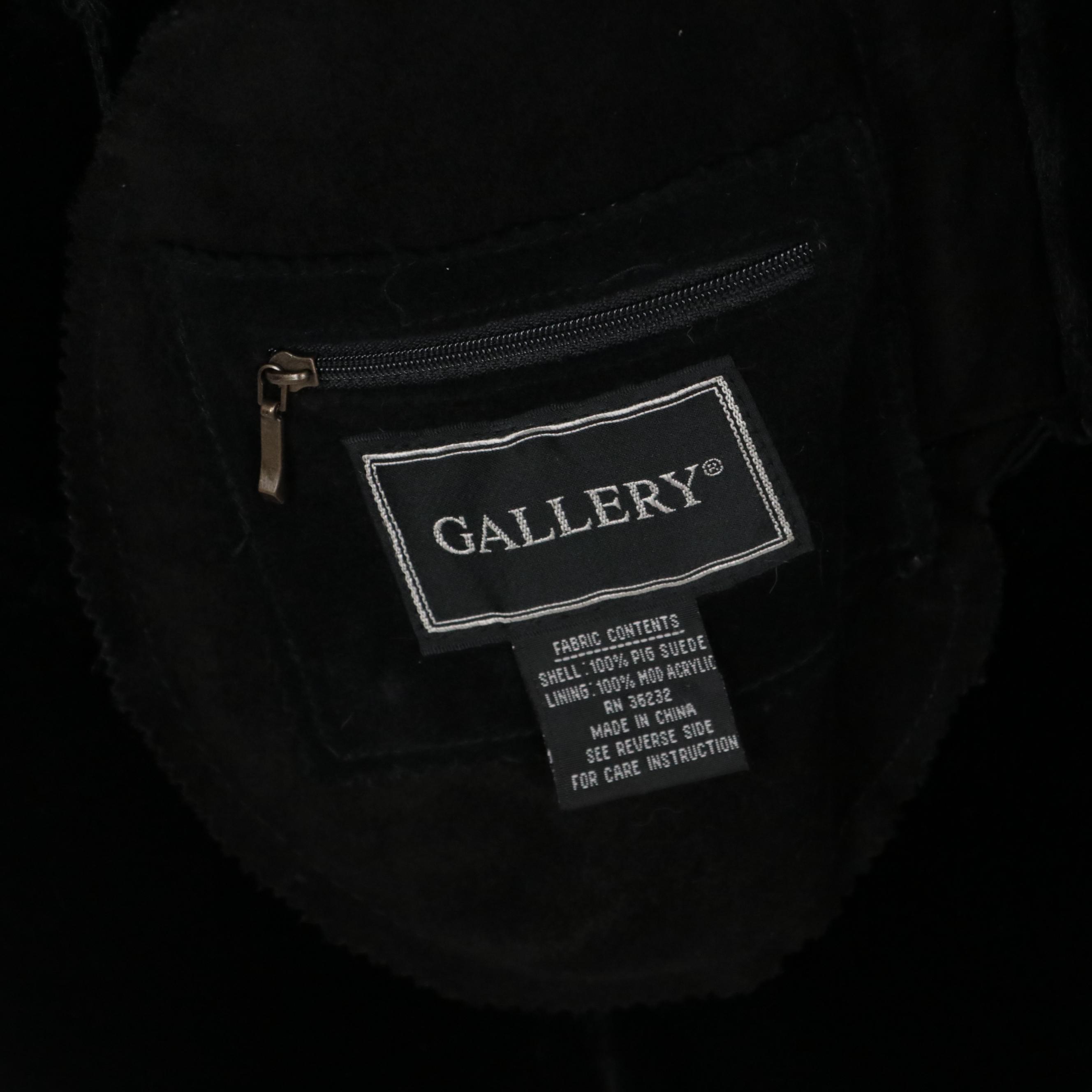 Gallery Black Suede Coat with Faux Fur Lining