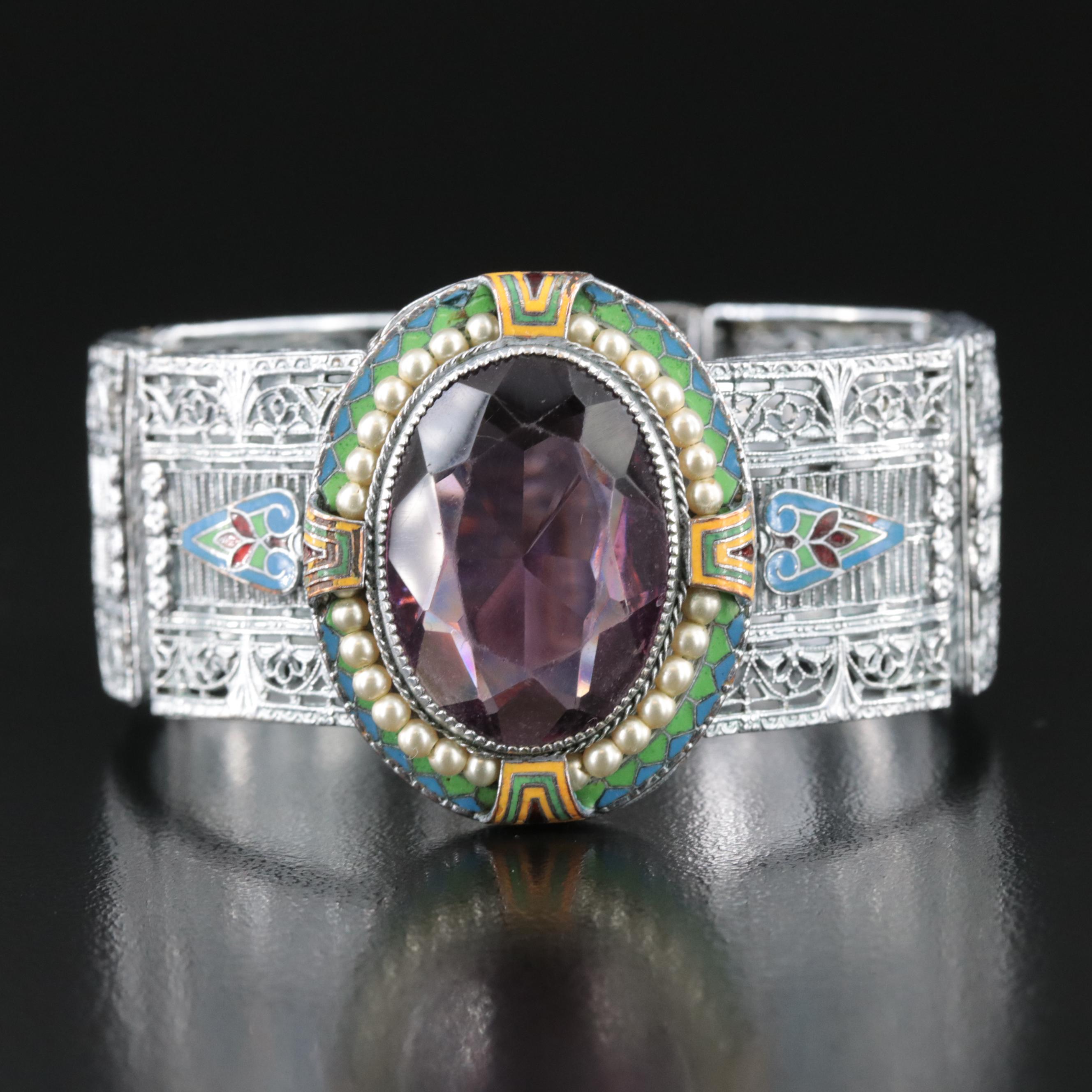 Art Deco Helgen Mfg. Co. Wide Filigree Panel Bracelet