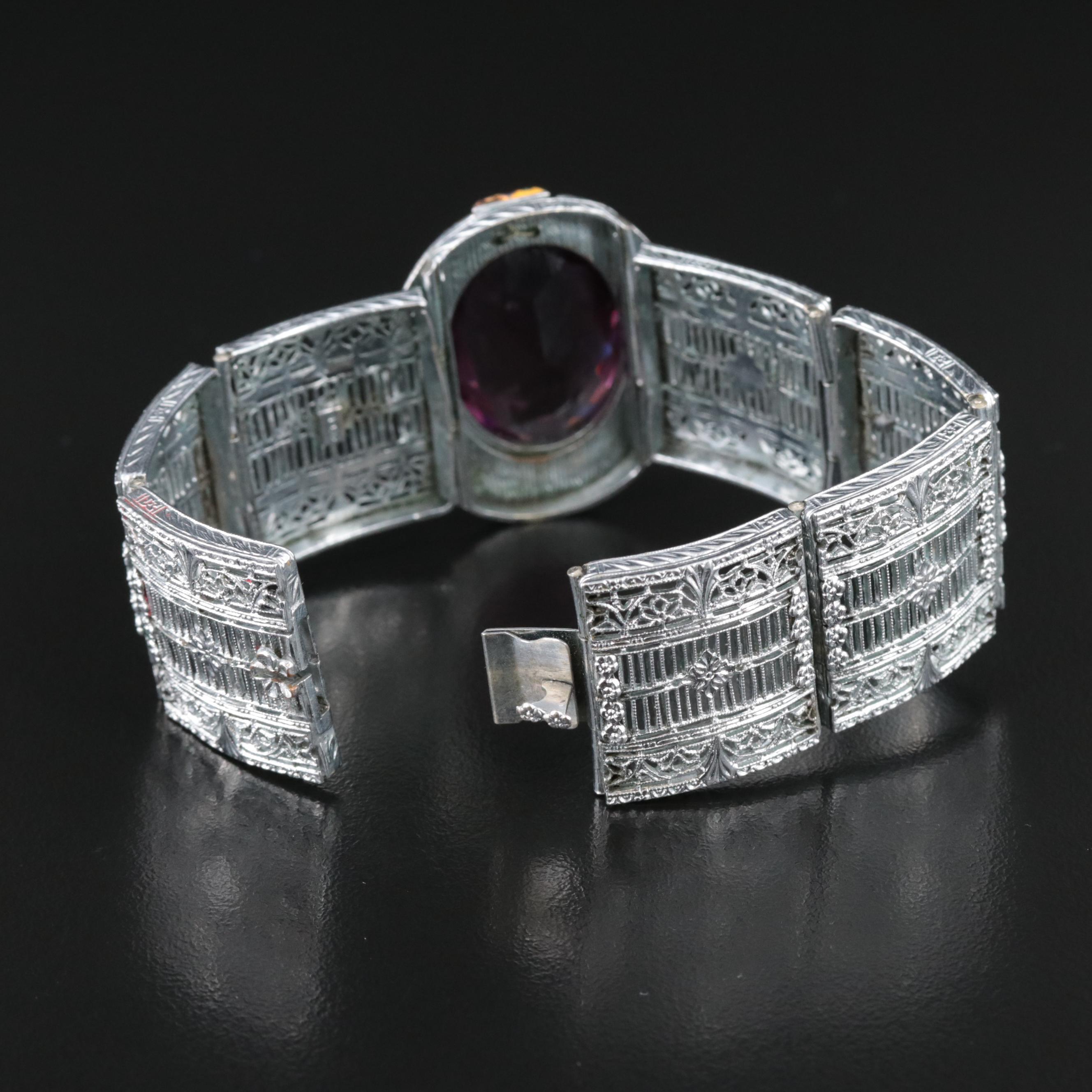 Art Deco Helgen Mfg. Co. Wide Filigree Panel Bracelet