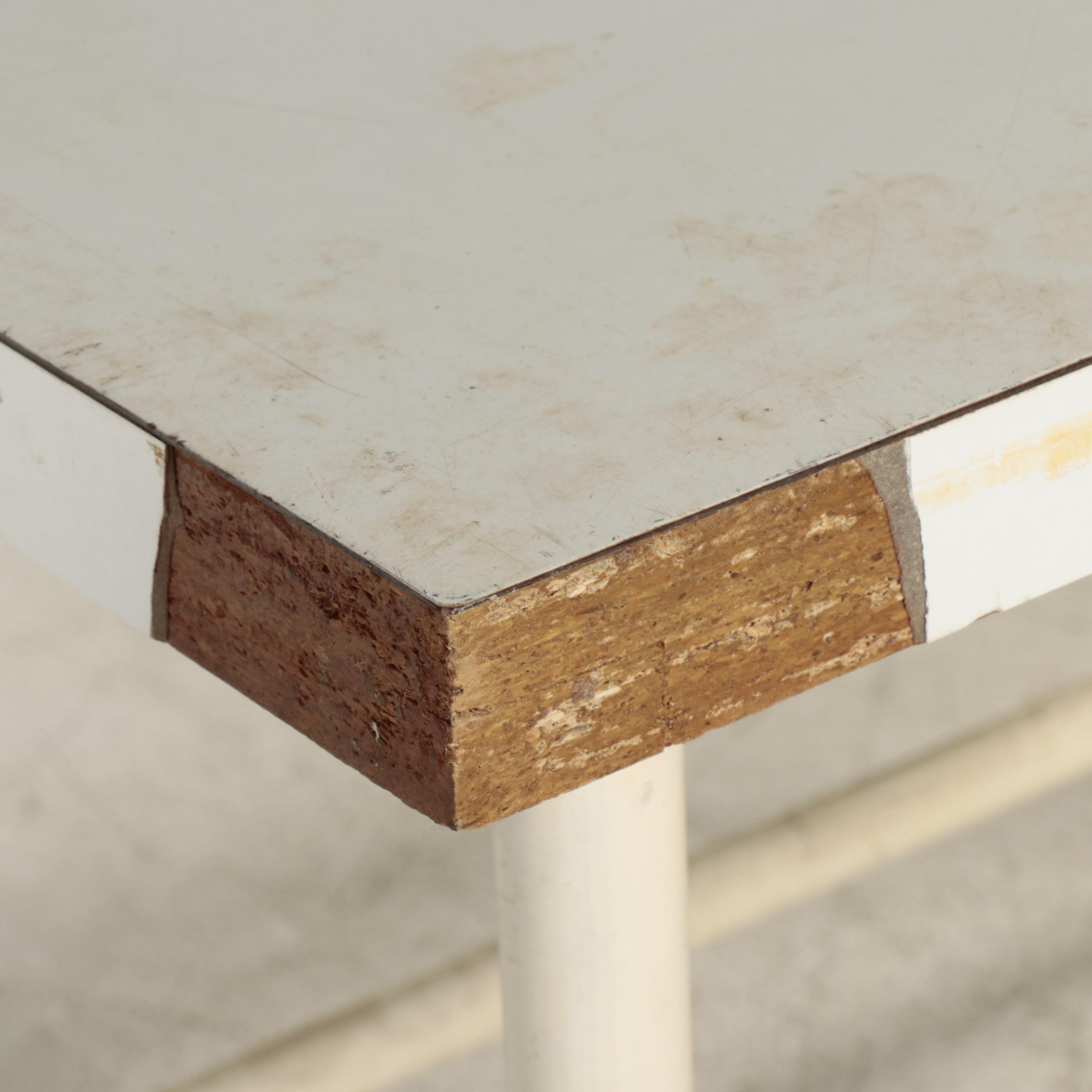 Industrial Steel Pipe and Laminate Top Rolling Work Table with Three Wood Planks