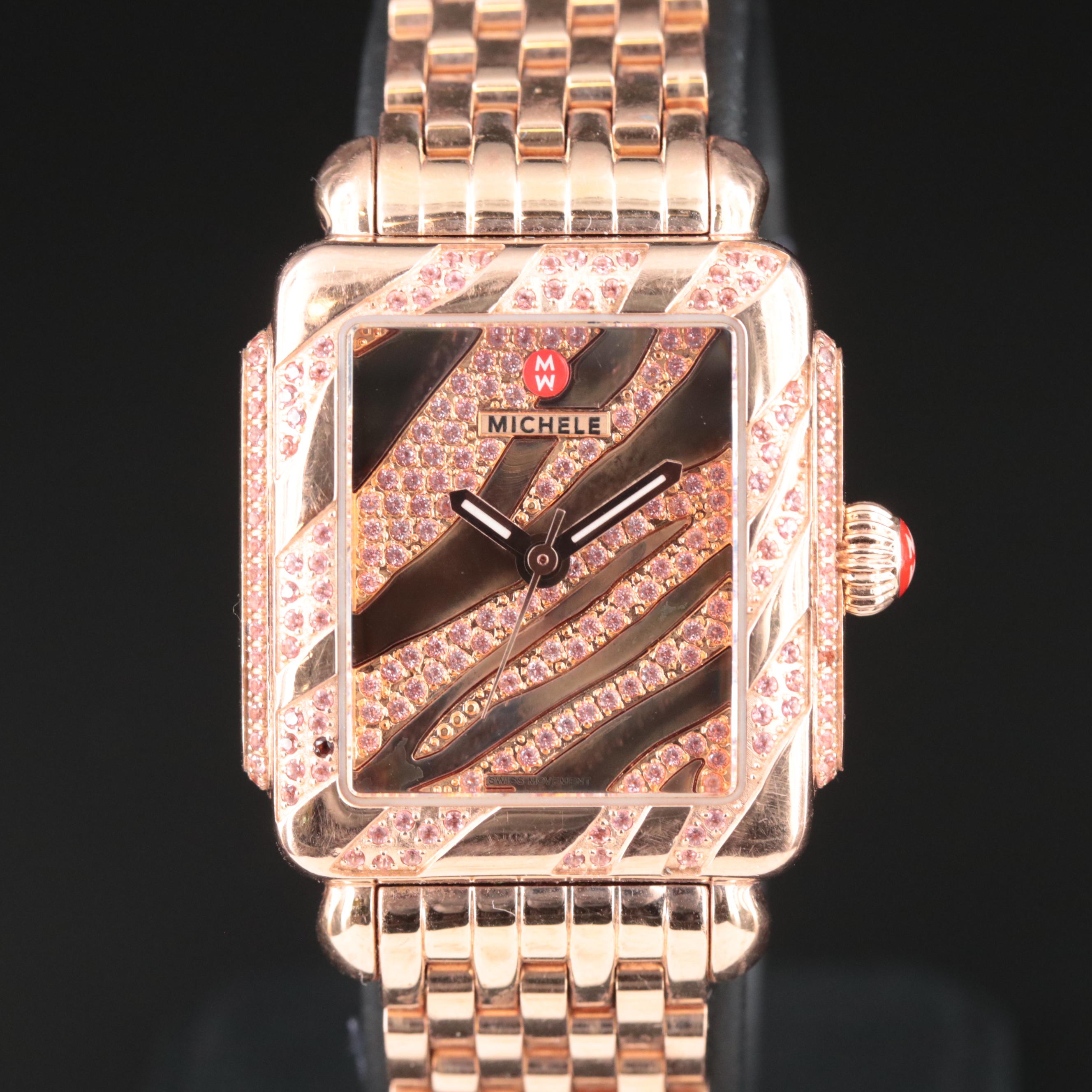 Michele Deco Limited Edition Pink Topaz, Rose Gold-Tone Watch