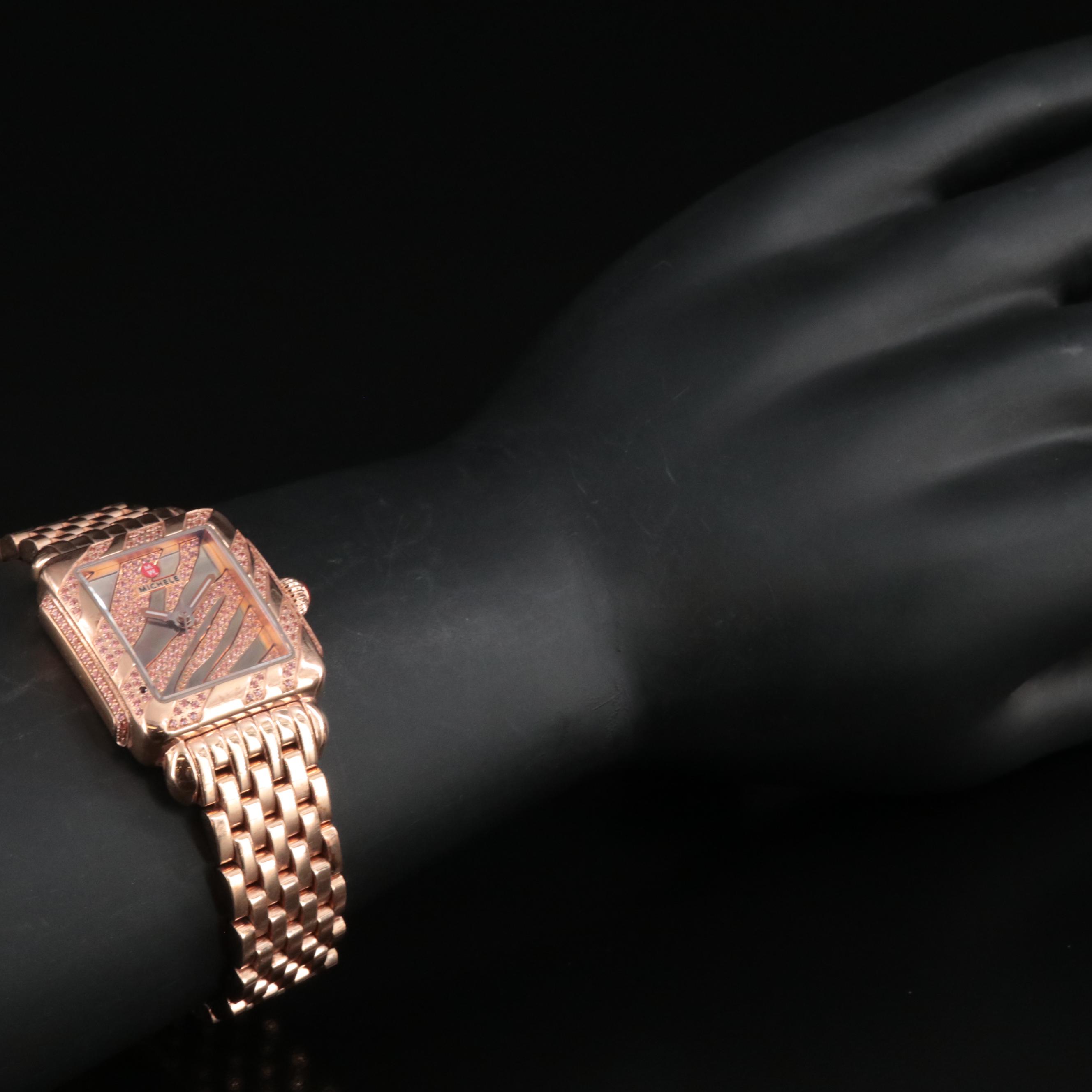 Michele Deco Limited Edition Pink Topaz, Rose Gold-Tone Watch