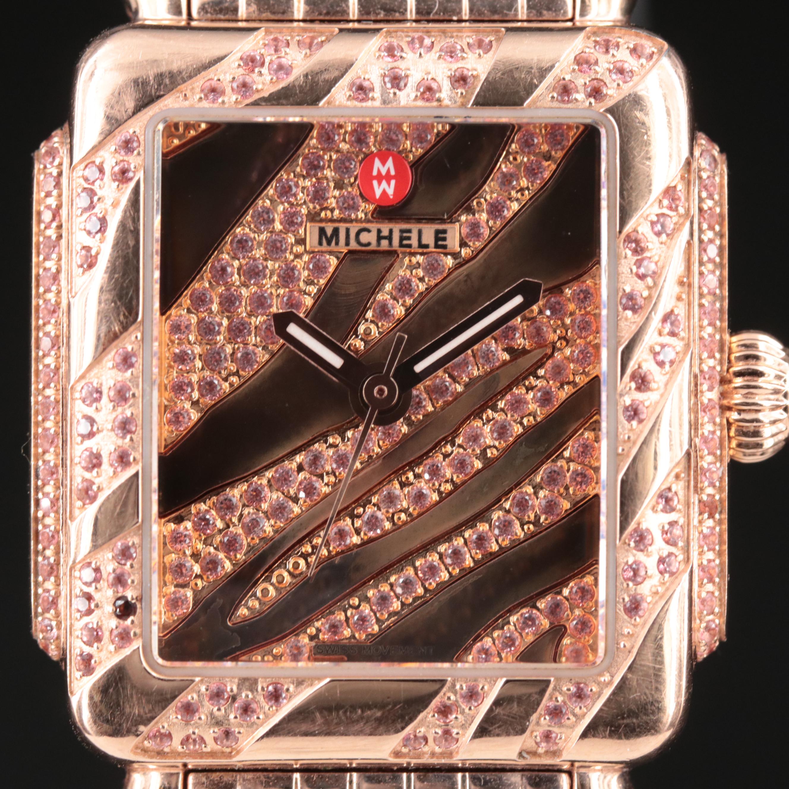 Michele Deco Limited Edition Pink Topaz, Rose Gold-Tone Watch