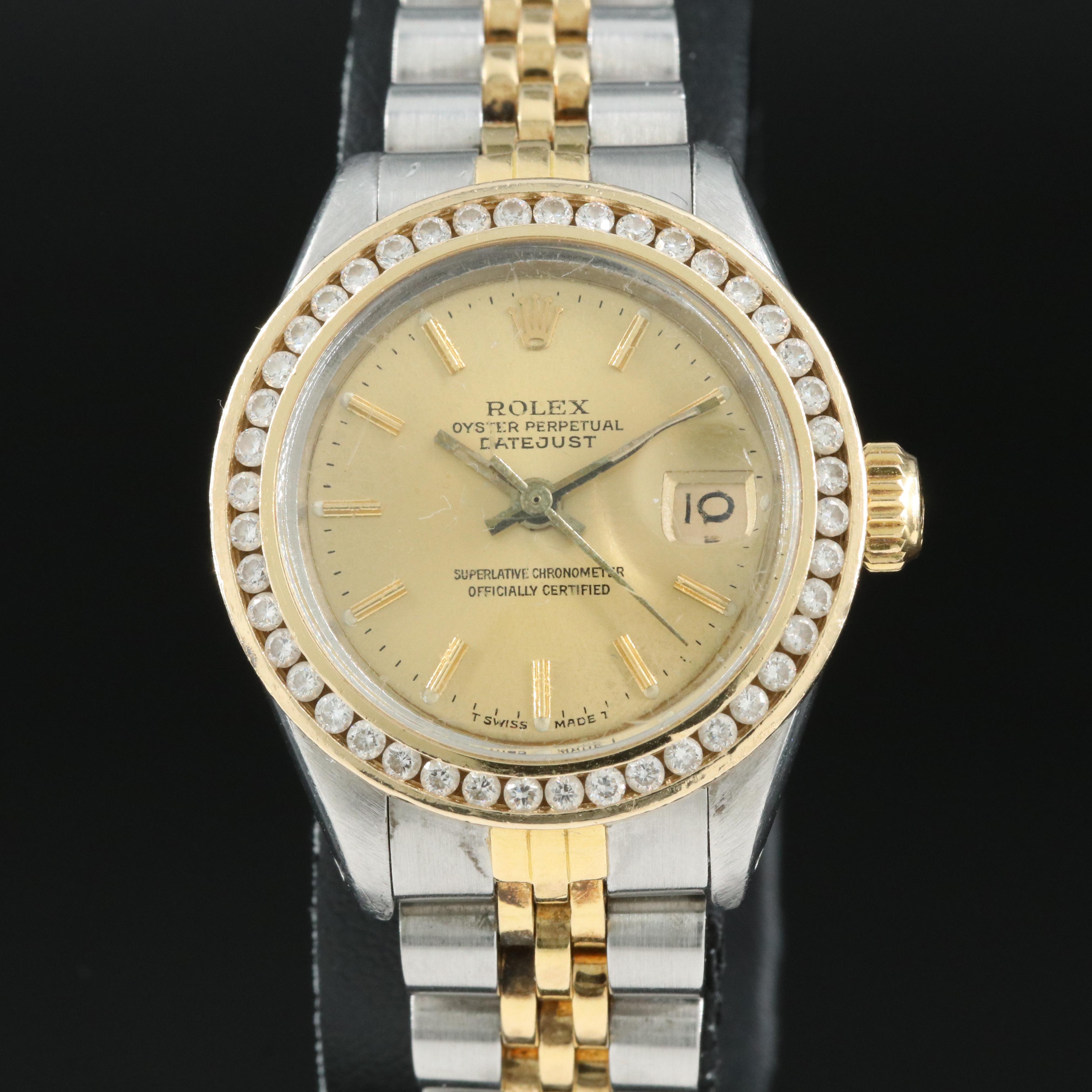 1982 Rolex Custom Diamond Bezel Oyster Perpetual Datejust Watch