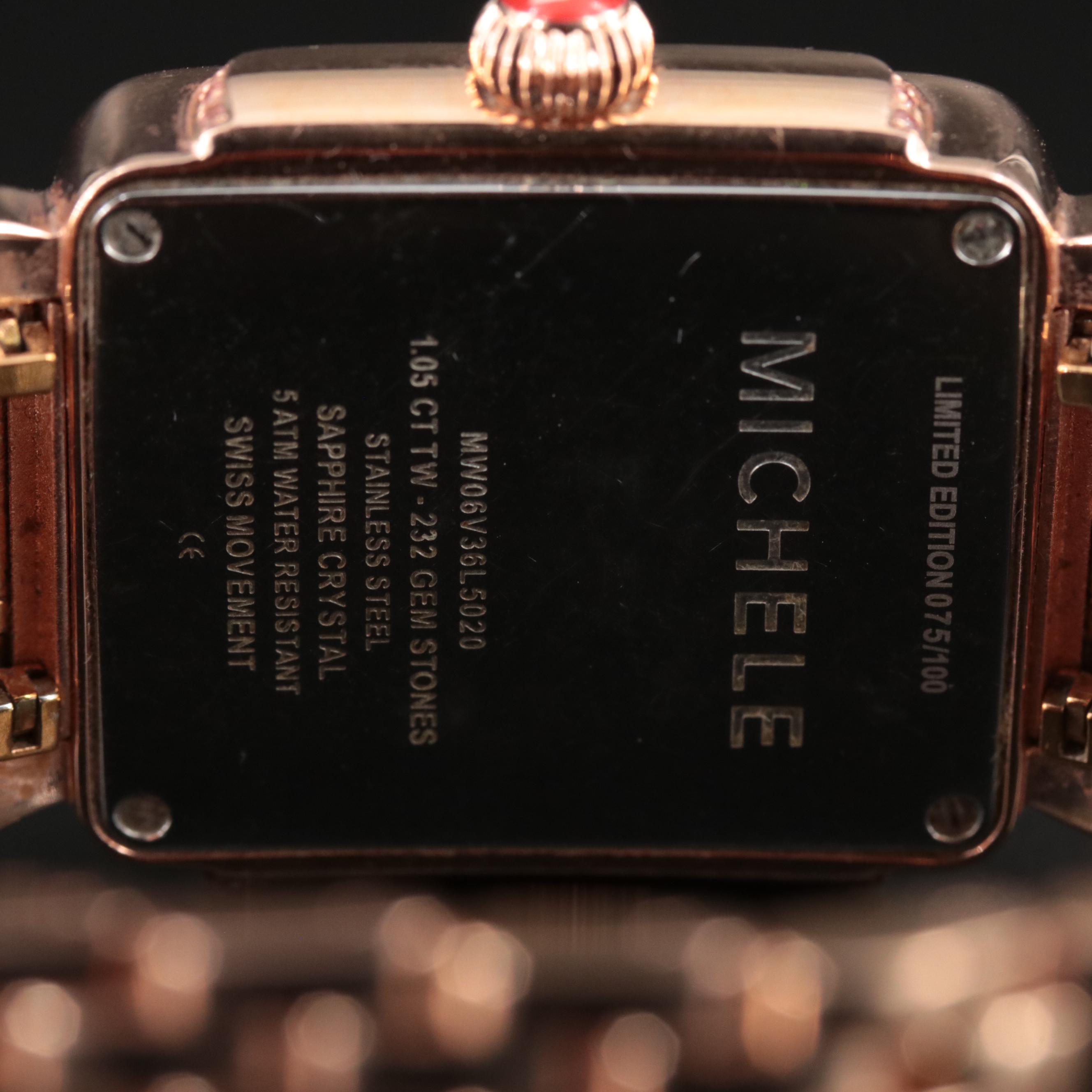 Michele Deco Limited Edition Pink Topaz, Rose Gold-Tone Watch