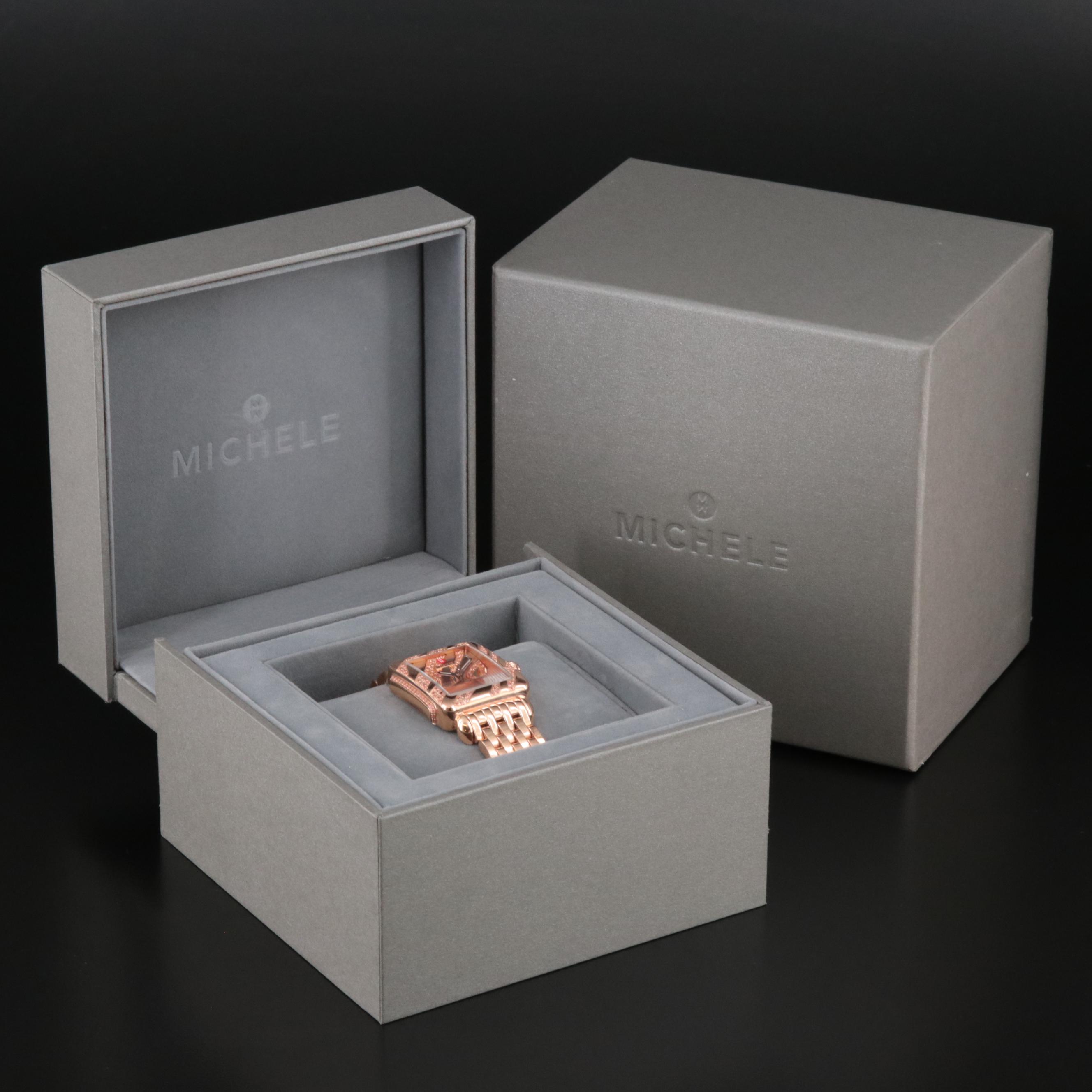Michele Deco Limited Edition Pink Topaz, Rose Gold-Tone Watch