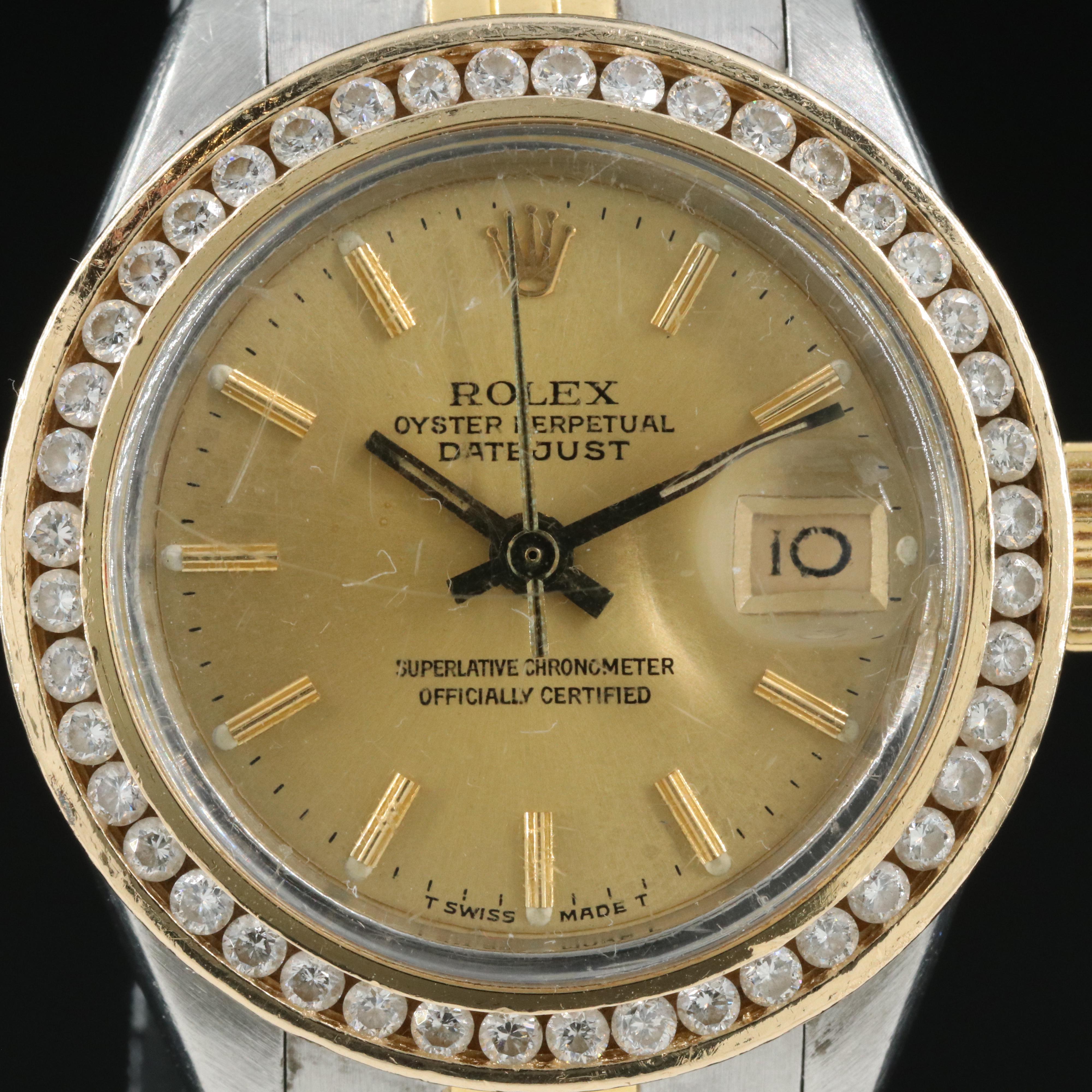 1982 Rolex Custom Diamond Bezel Oyster Perpetual Datejust Watch
