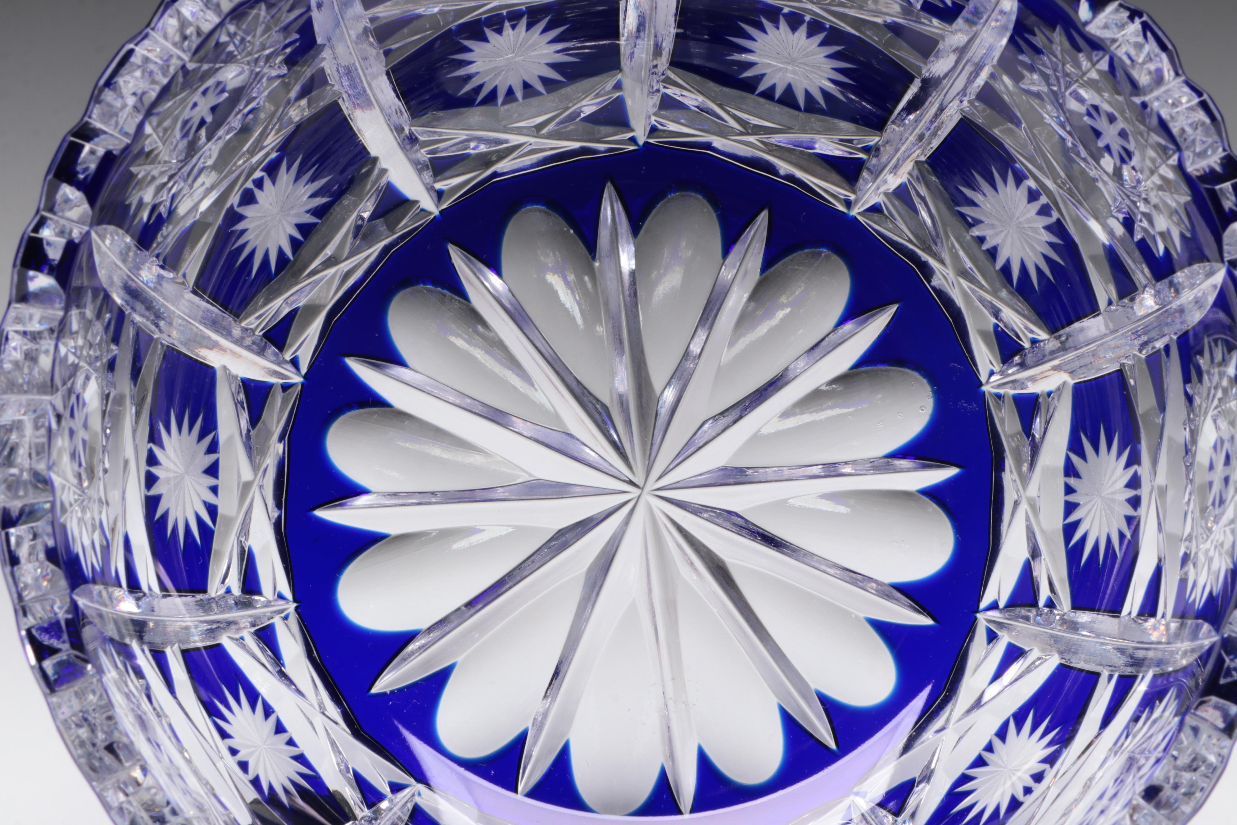 Bohemian Style Cobalt Cut to Clear Crystal Bowl