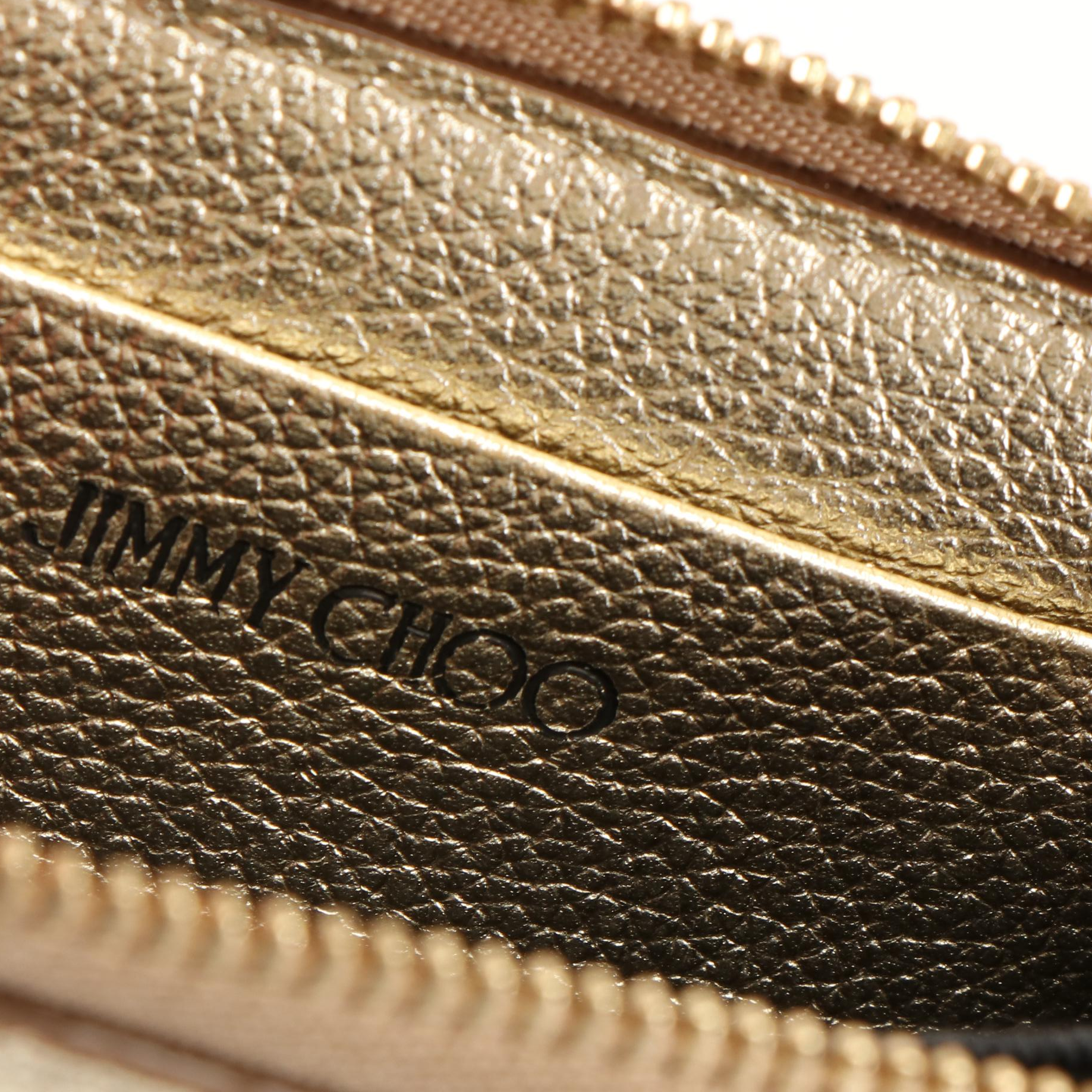 Jimmy Choo Star Studded Compact Wallet in Metallic Gold Leather