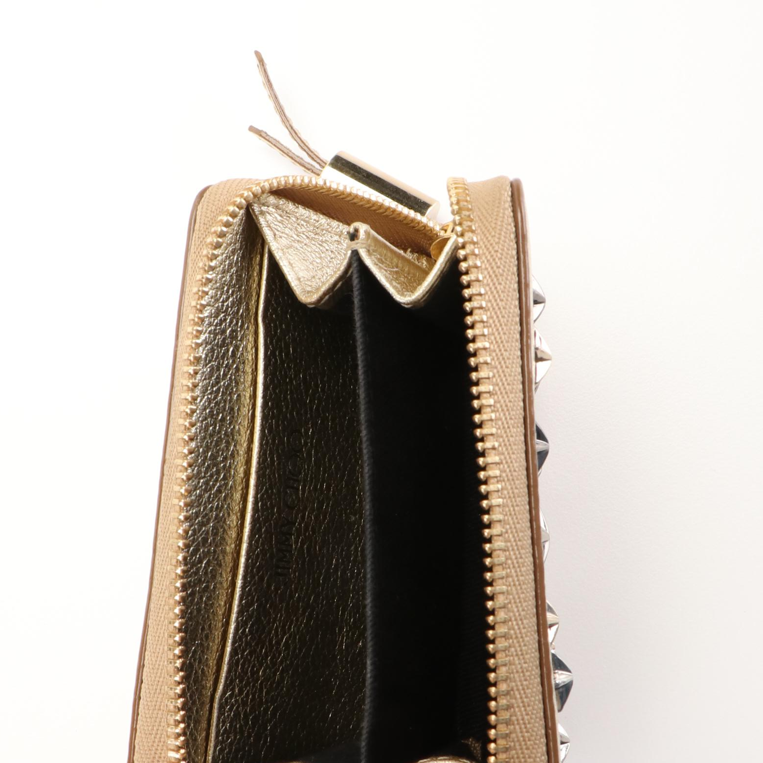 Jimmy Choo Star Studded Compact Wallet in Metallic Gold Leather