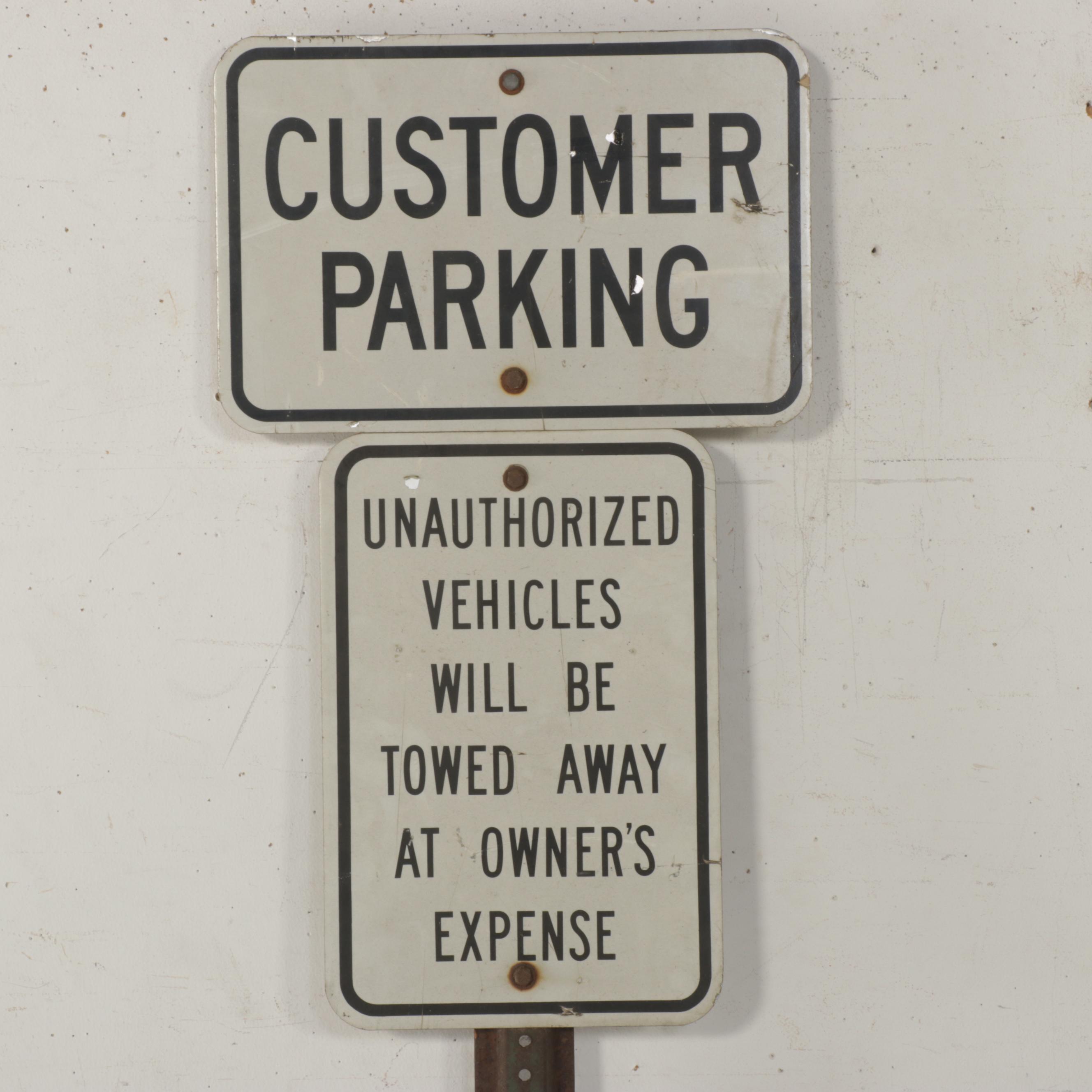 "Customer Parking" and "Unauthorized Vehicles" Signs with Mounting Post