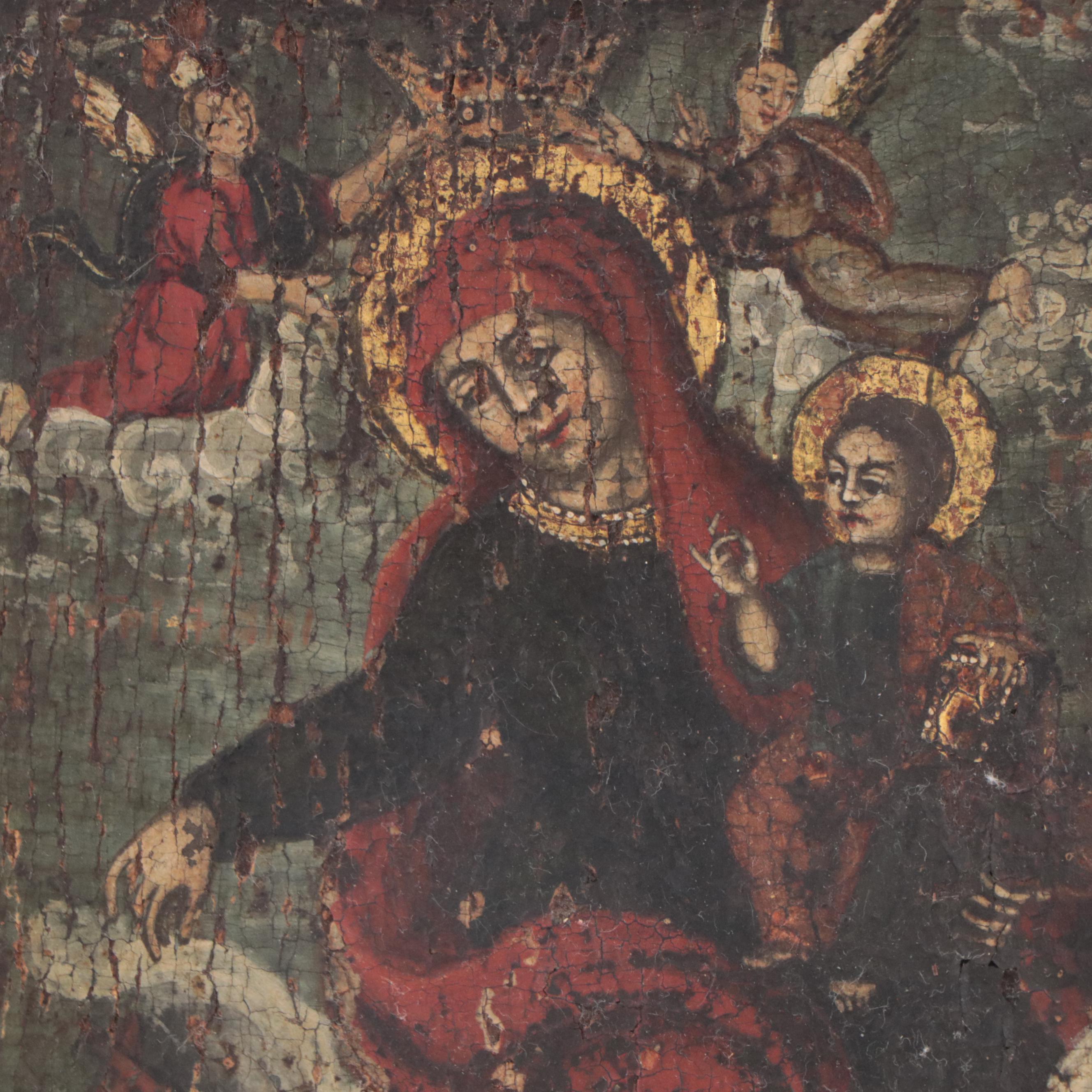 Wood Icon Painting of Religious Figures