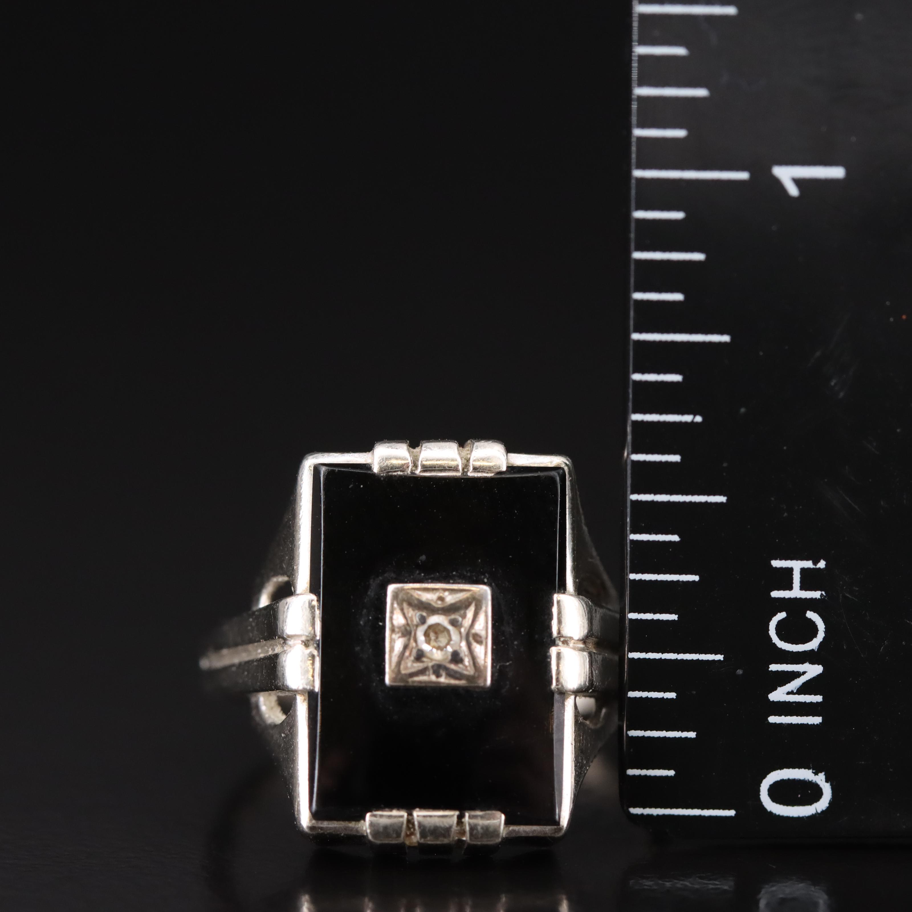 Vintage 10K Black Onyx and Diamond Ring