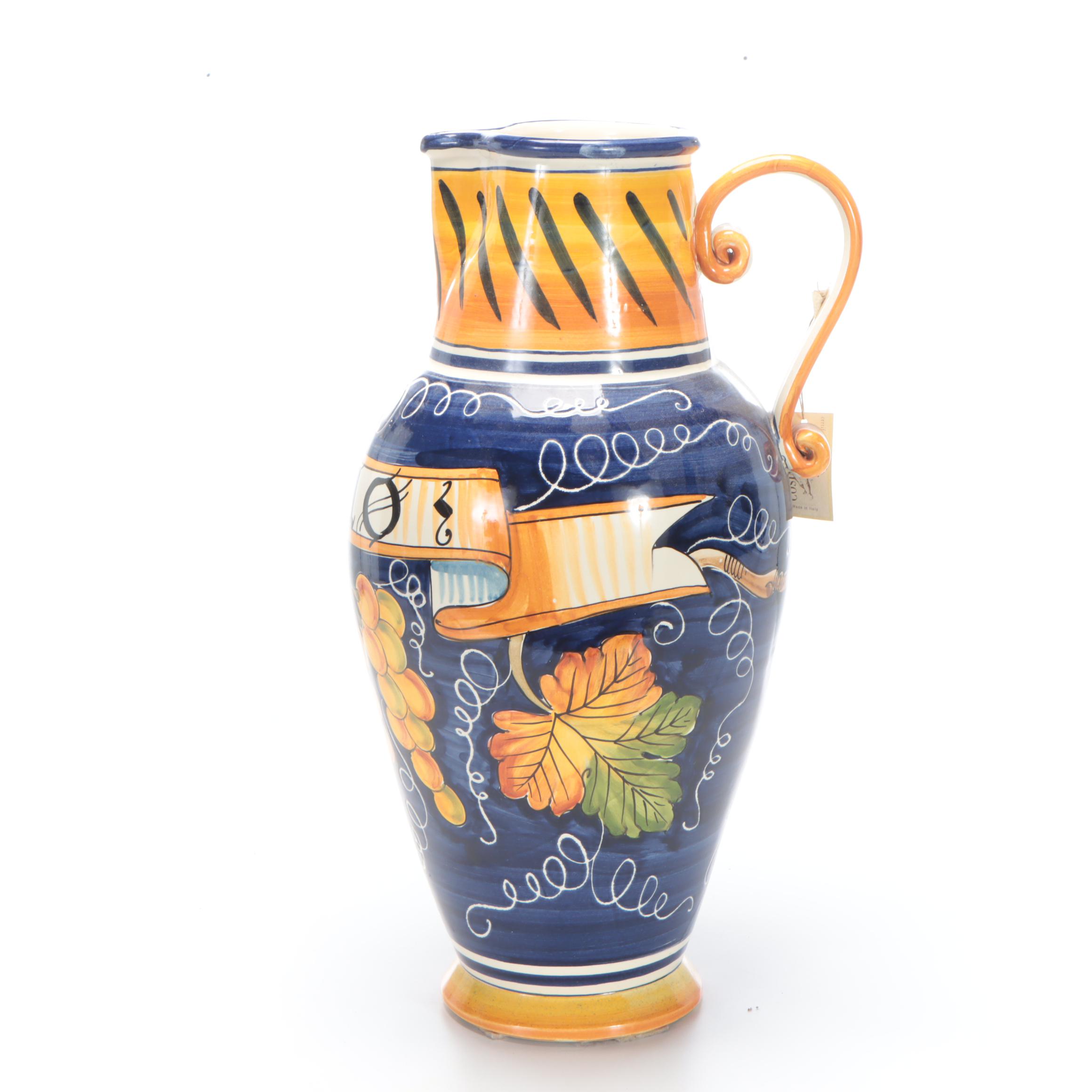 Italian Hand-Painted Ceramic Wine Pitcher